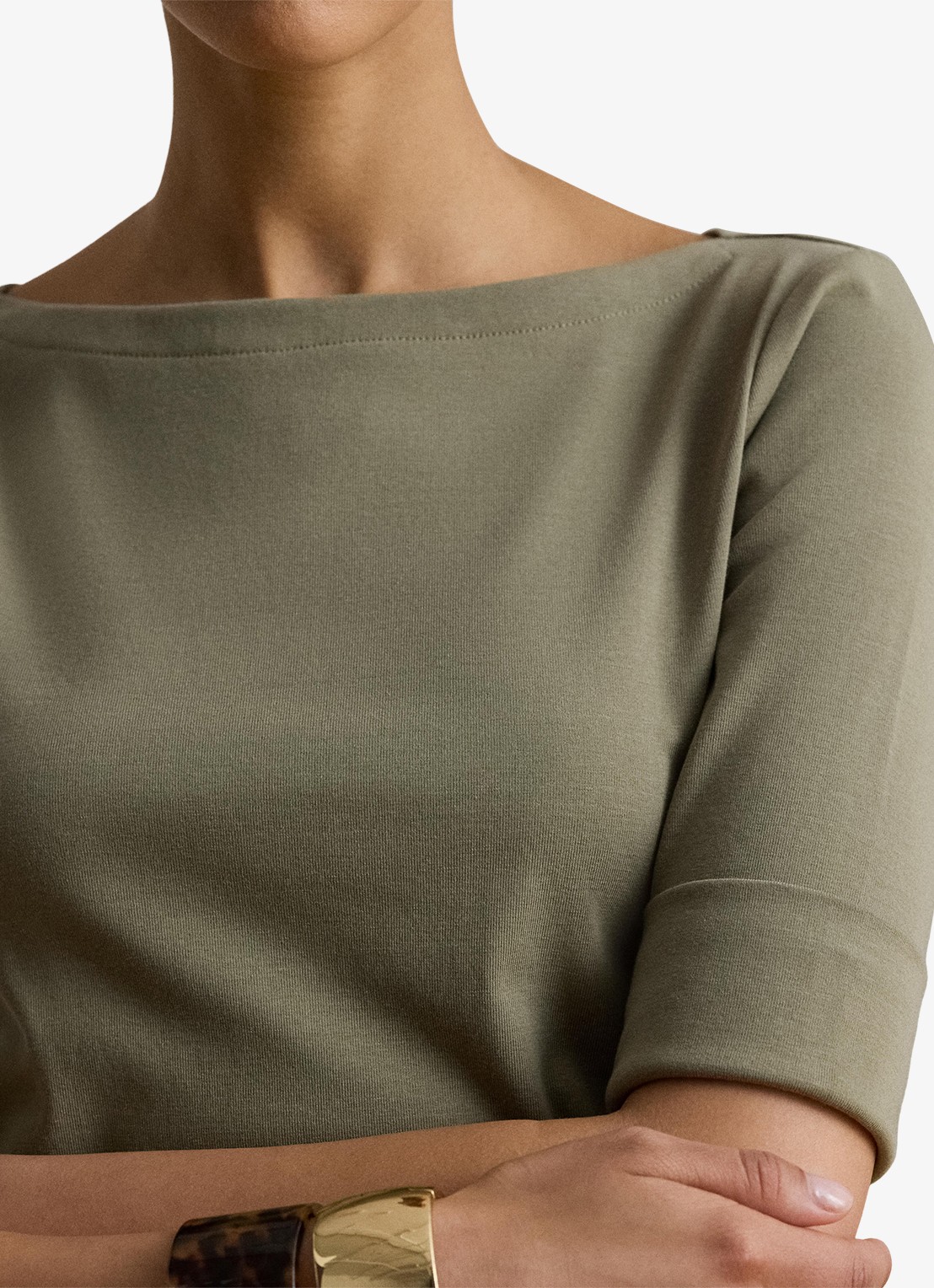 Ralph Lauren Top met boothals - detail 4 light agave / groen