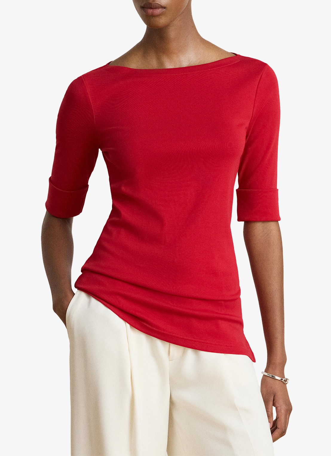 Ralph Lauren Top met boothals - detail 3 ralph red / rood