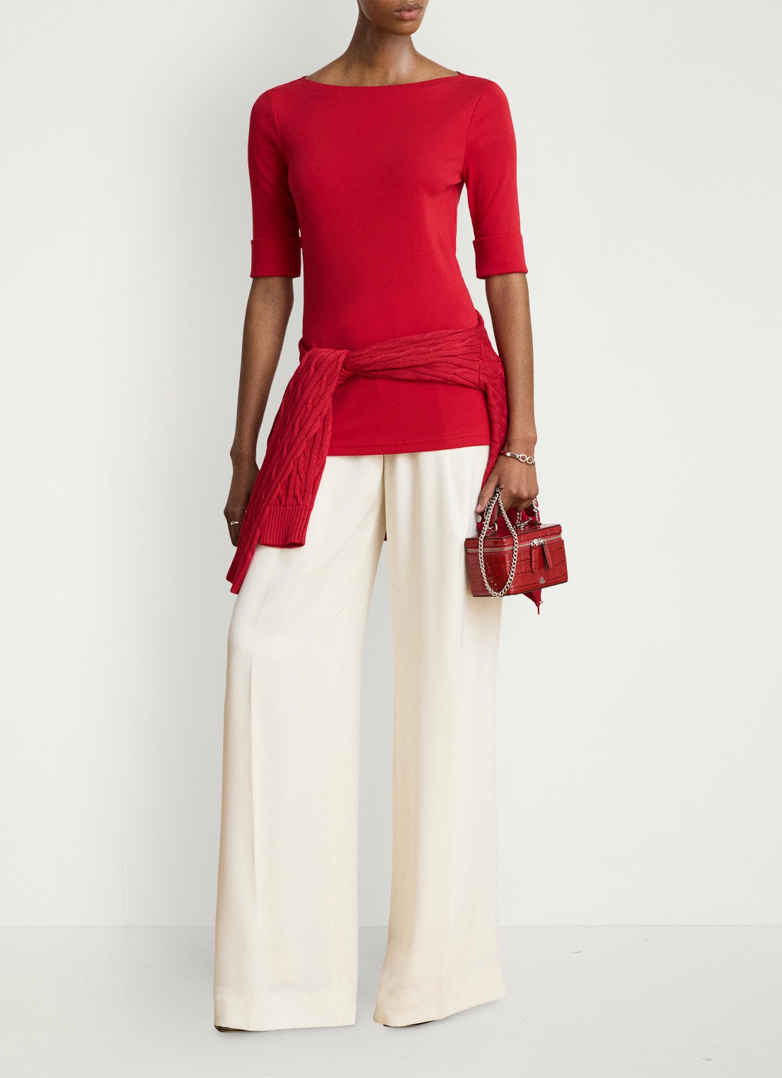 Ralph Lauren Top met boothals - voorkant 4 ralph red / rood
