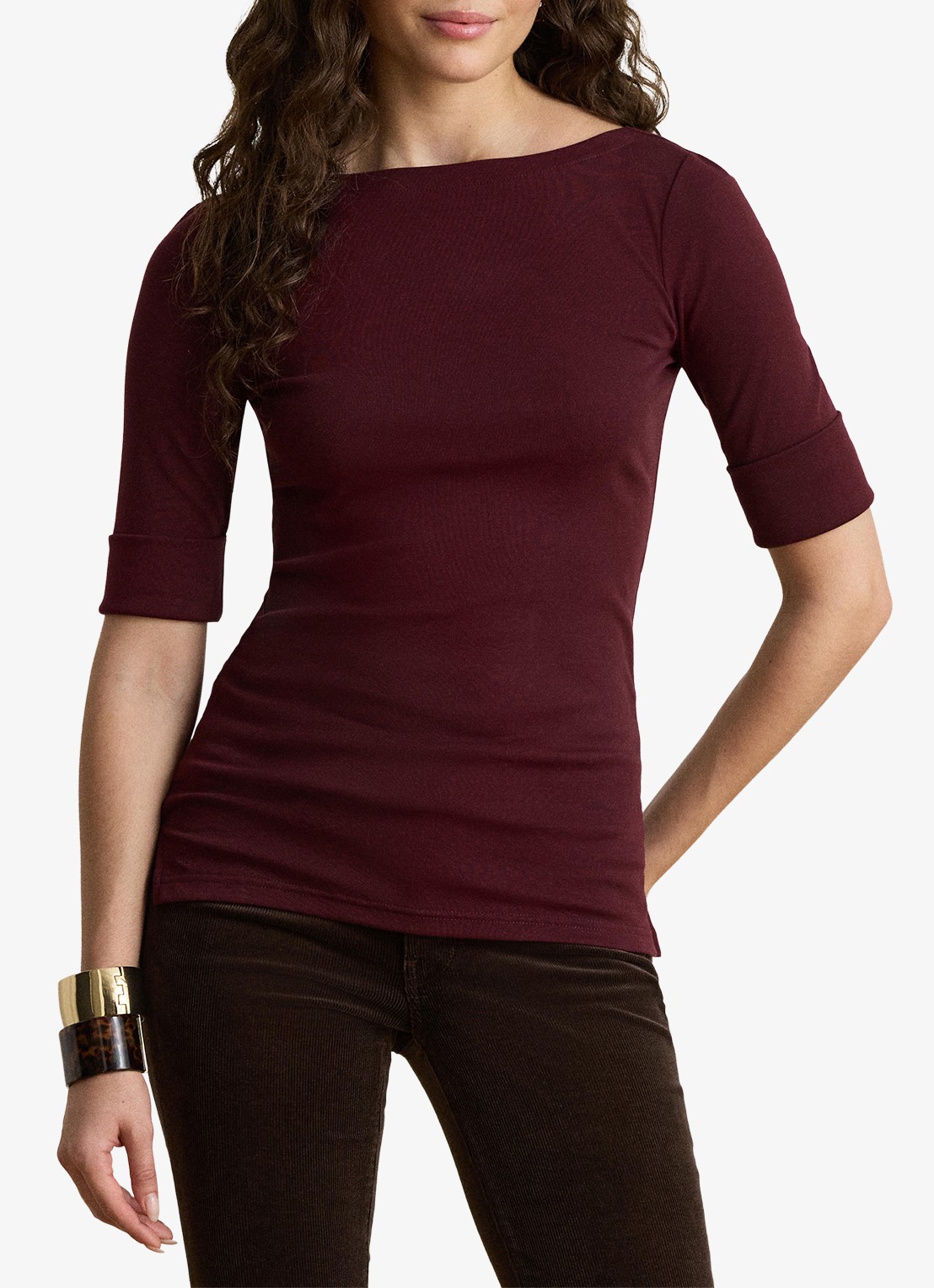 Ralph Lauren Top met boothals - voorkant 2 dark garnet / bordeauxrood
