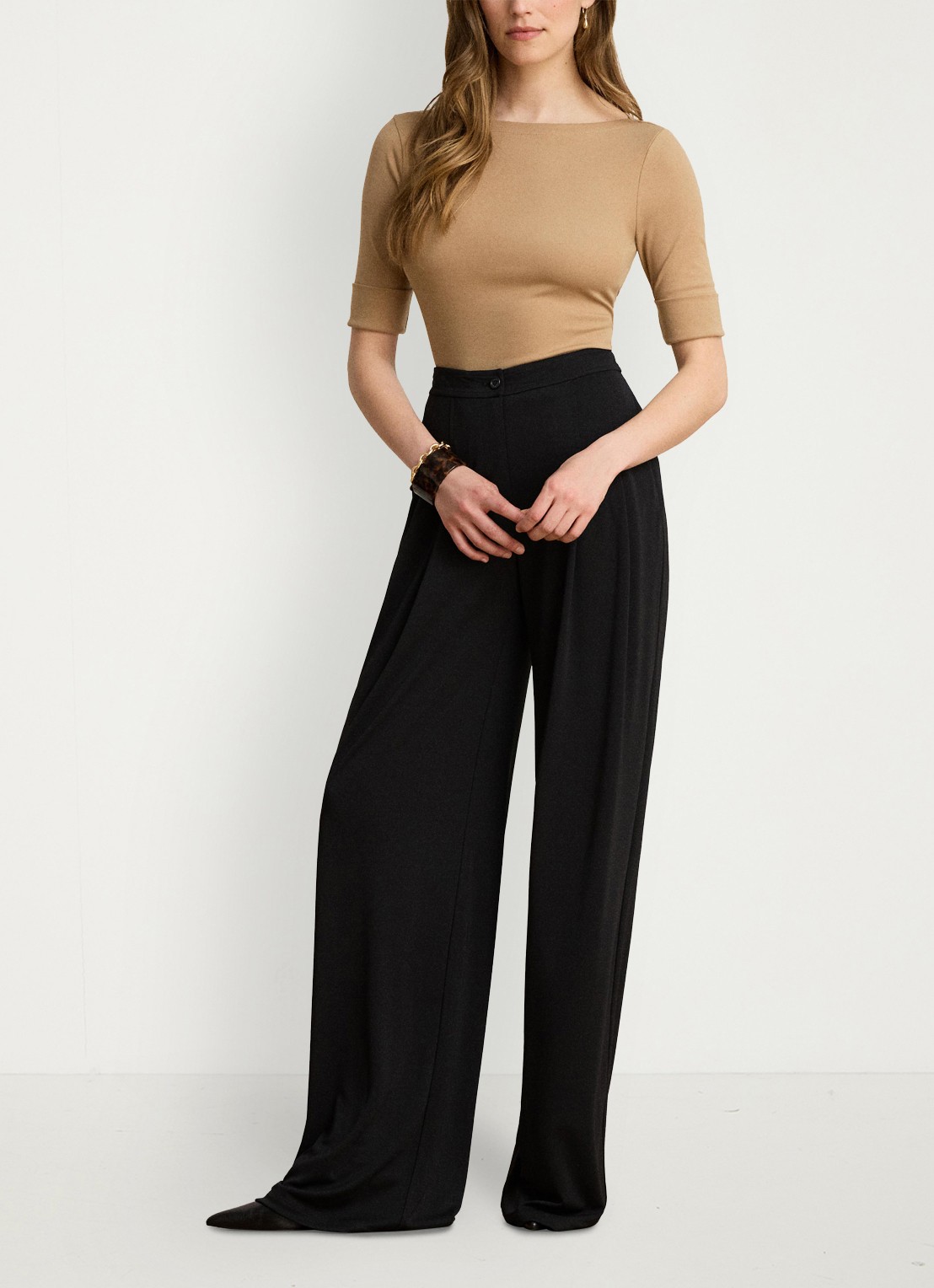 Ralph Lauren Top met boothals - voorkant 5 lauren camel / beige