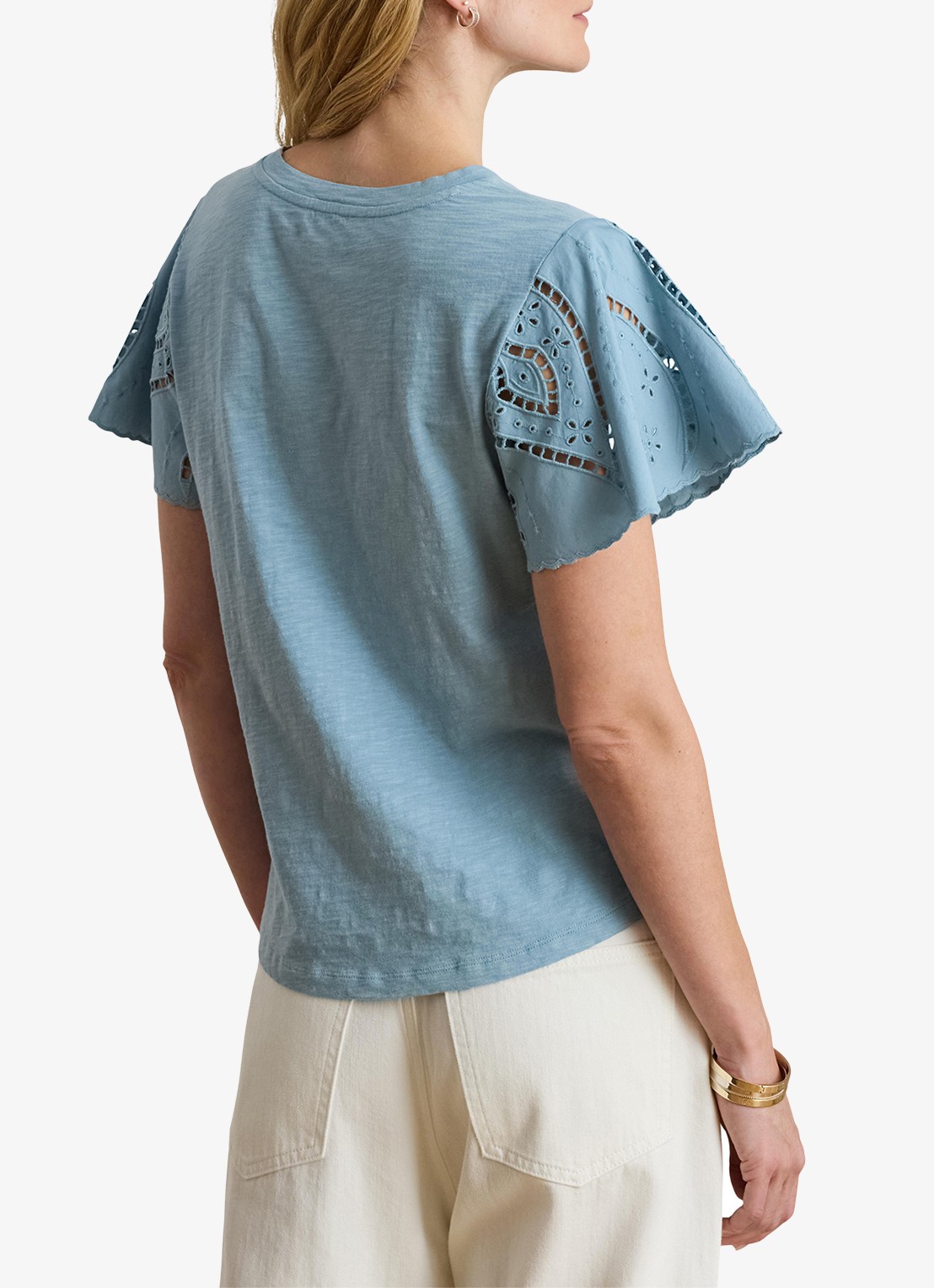 Ralph Lauren Top met broderie - achterkant blue note / blauw