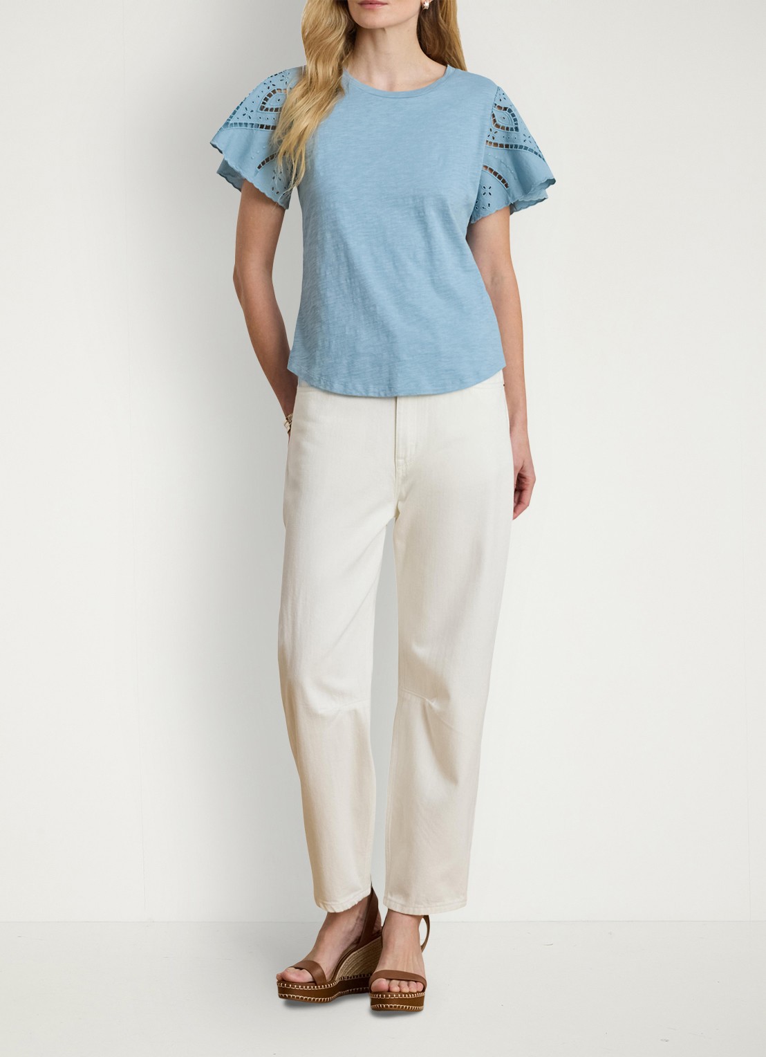 Ralph Lauren Top met broderie - voorkant 3 blue note / blauw
