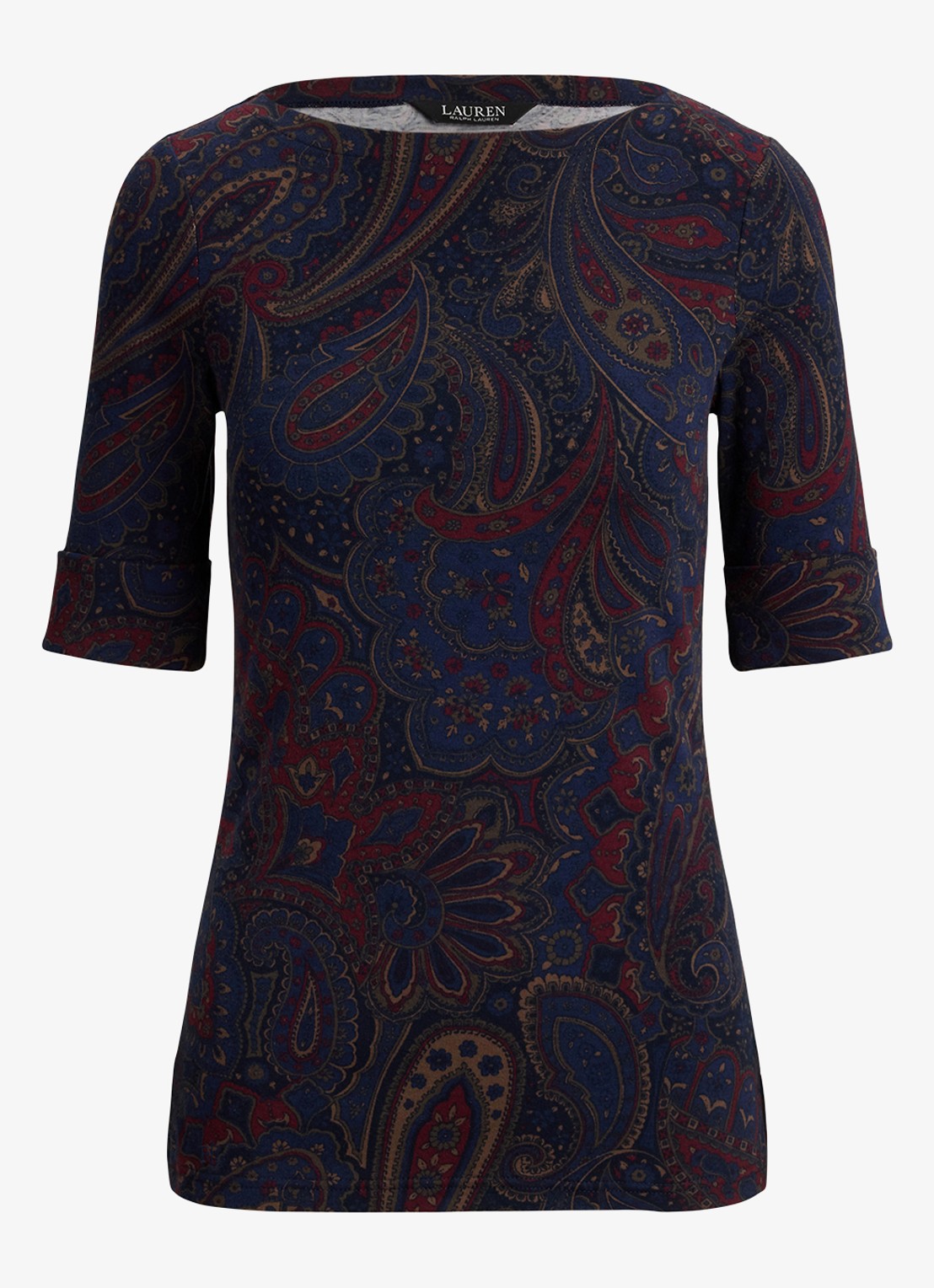 Ralph Lauren Top met paisley dessin en boothals - voorkant 3 navy multi / blauw
