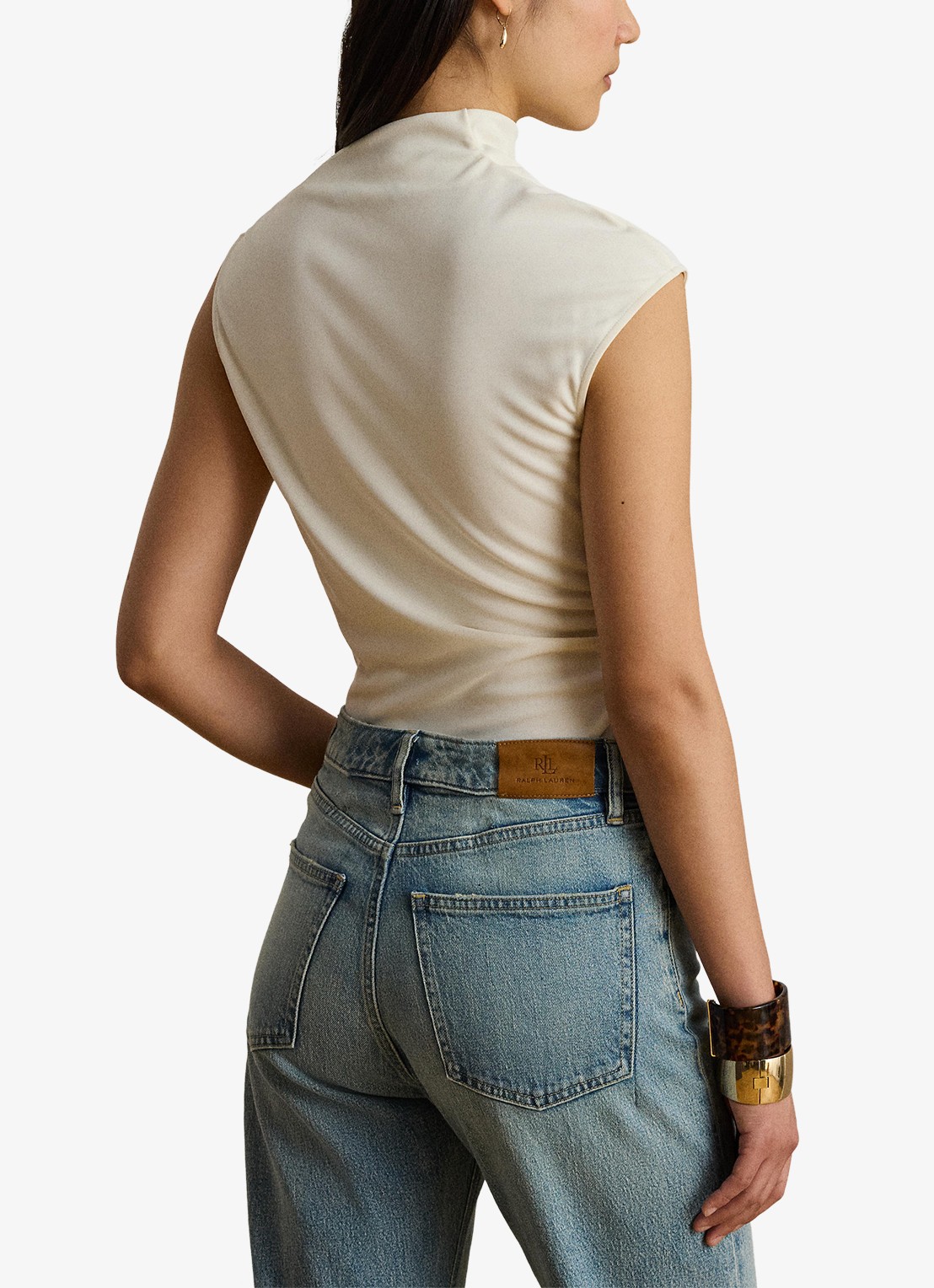 Ralph Lauren Top met plooidetail en assymetrische hals - achterkant mascarpone crème / crème