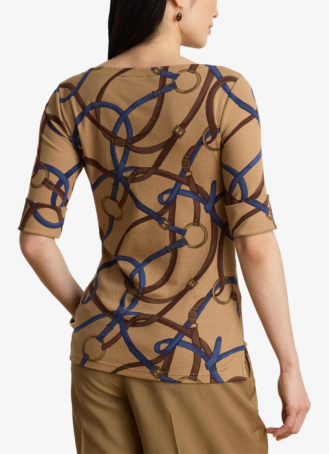 Ralph Lauren Top met print en boothals - achterkant camel multi / beige
