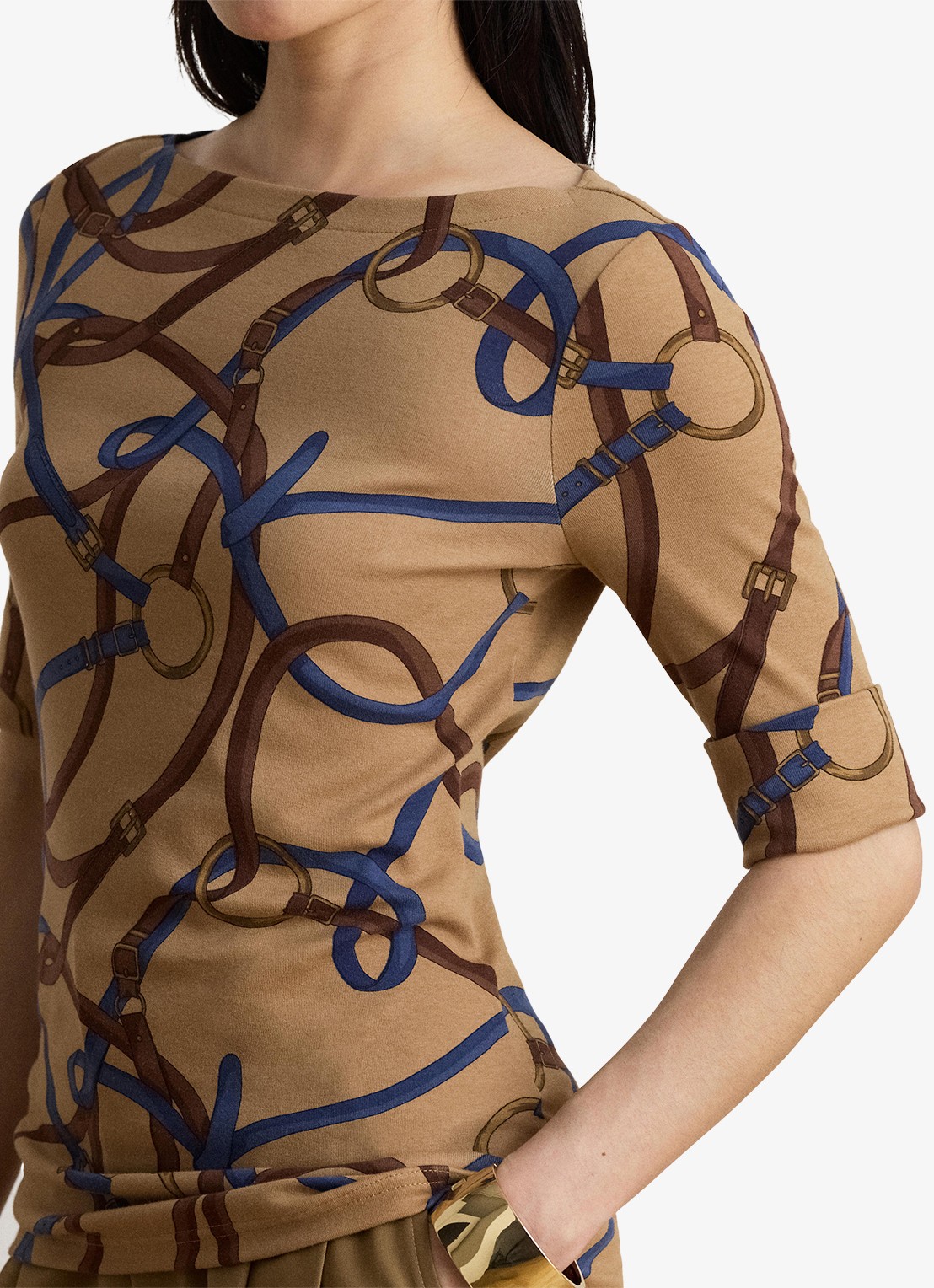 Ralph Lauren Top met print en boothals - detail 5 camel multi / beige