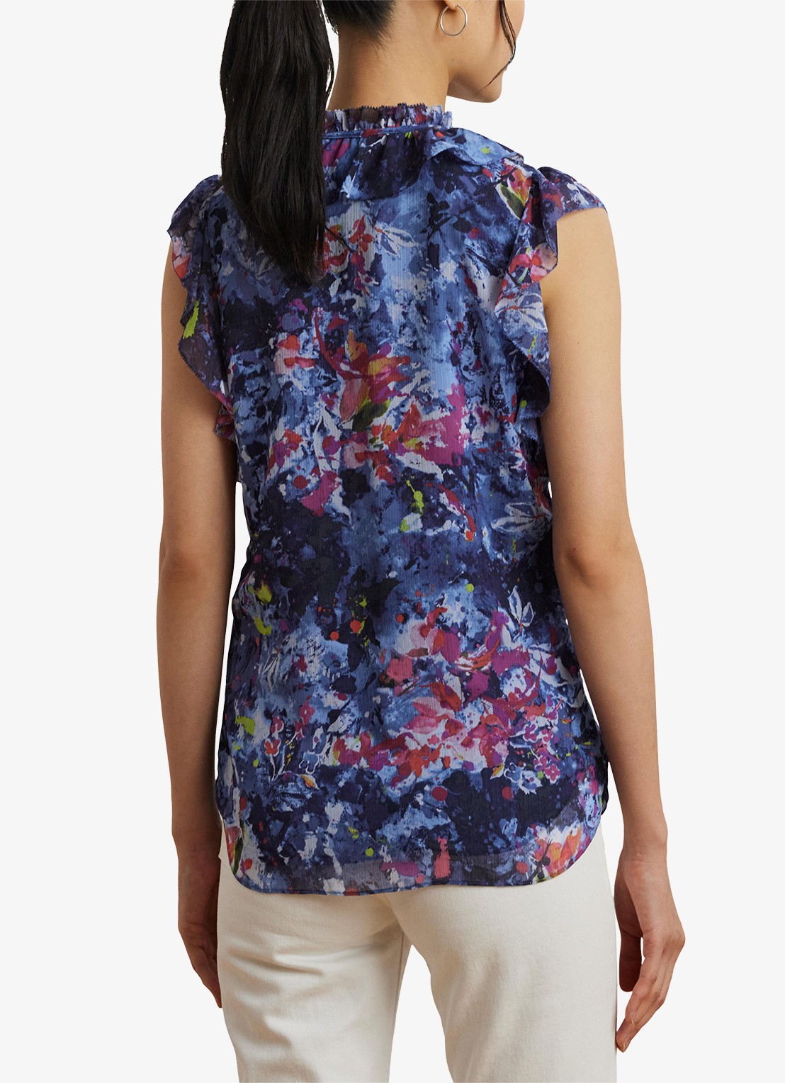 Ralph Lauren Top met ruches en print - achterkant 5 blue multi / blauw