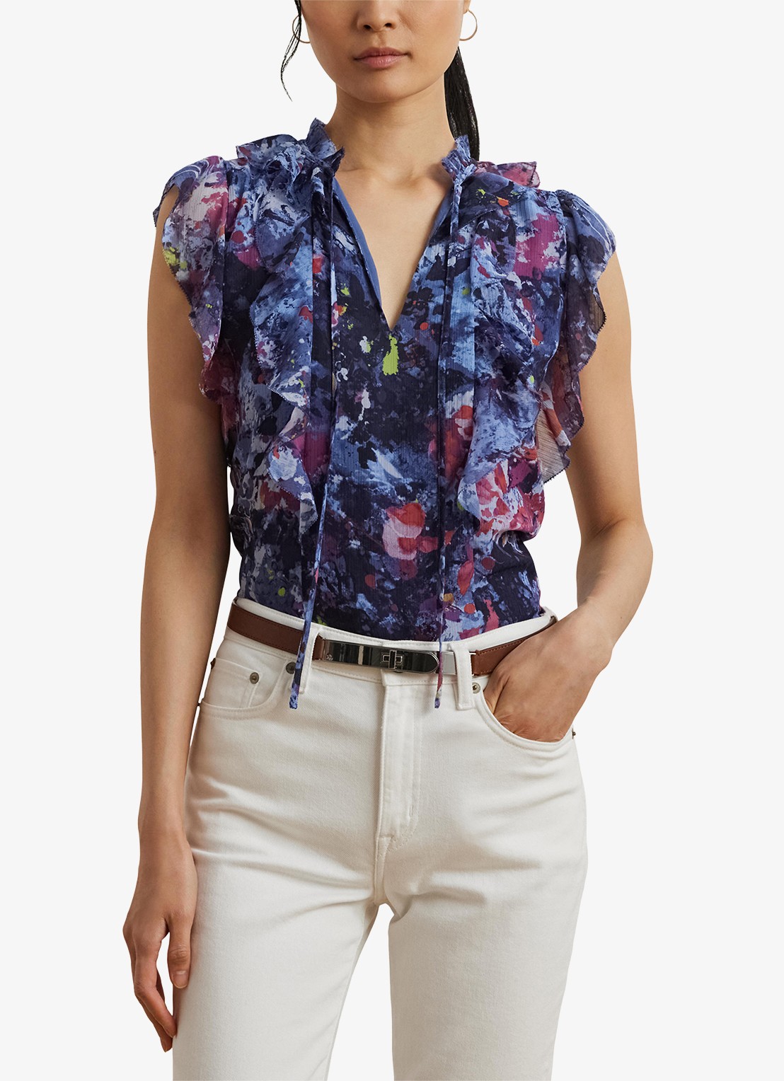 Ralph Lauren Top met ruches en print - detail 3 blue multi / blauw