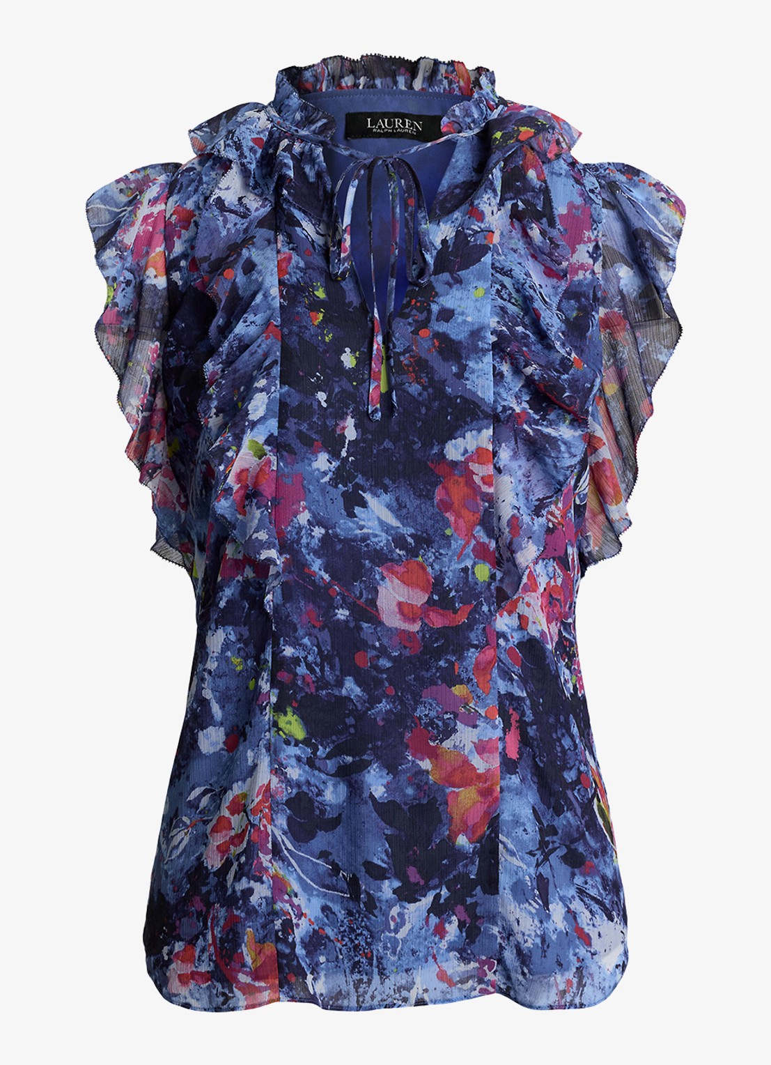 Ralph Lauren Top met ruches en print - voorkant blue multi / blauw