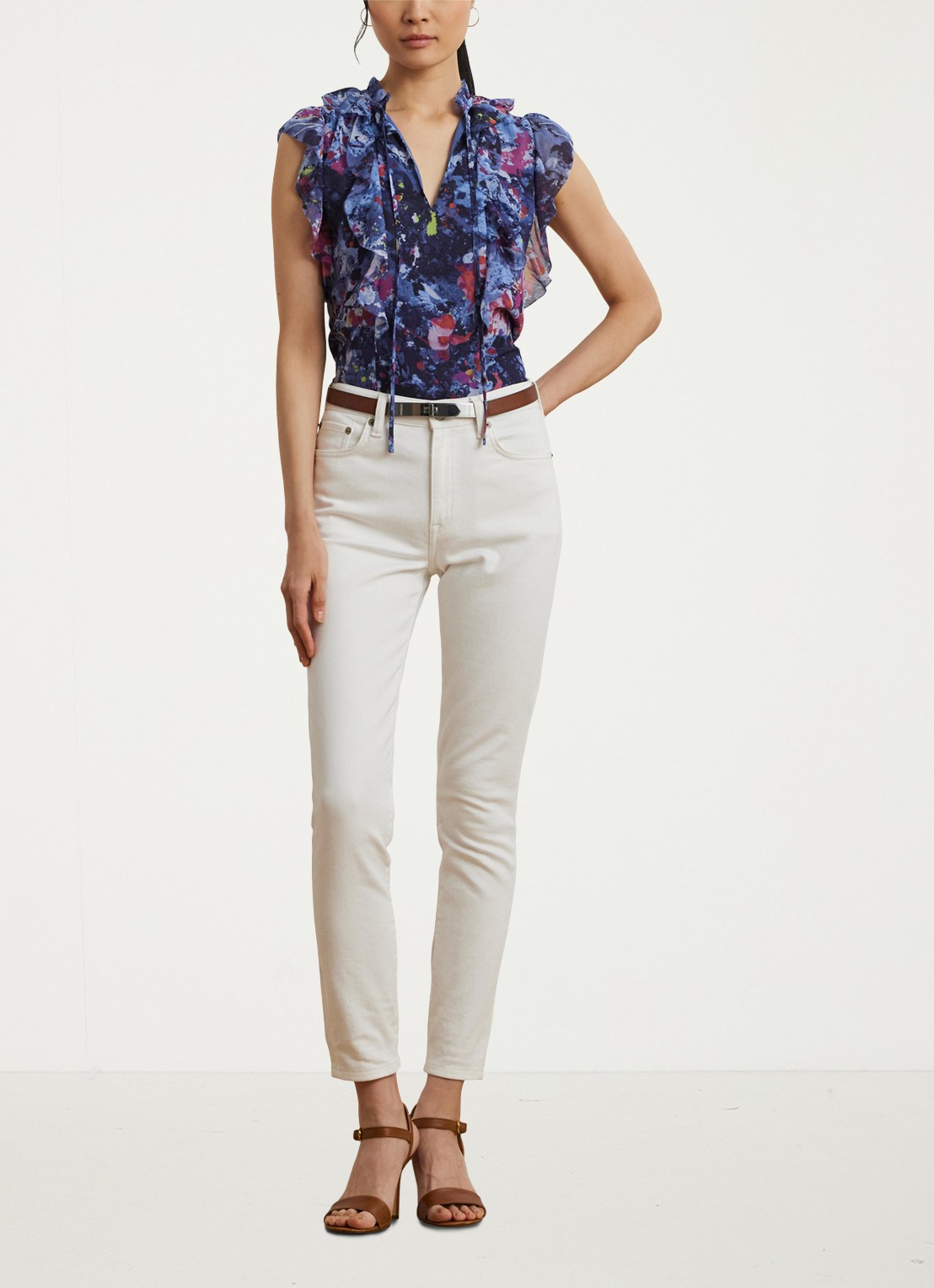 Ralph Lauren Top met ruches en print - voorkant 2 blue multi / blauw