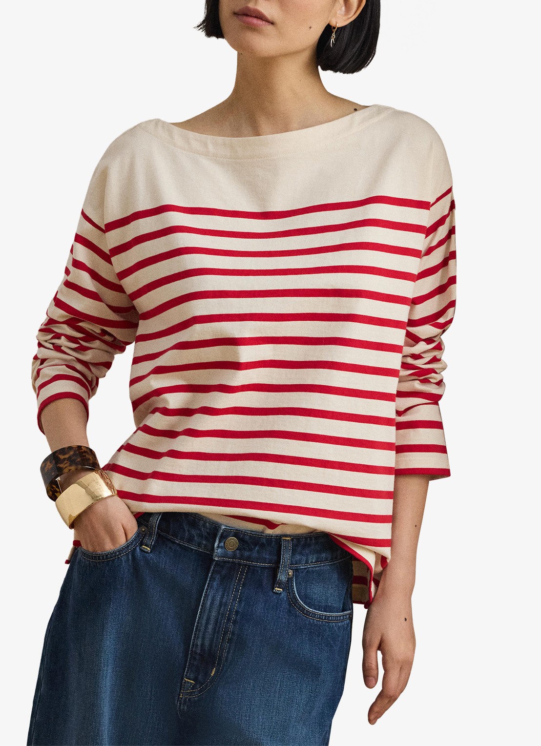 Ralph Lauren Top met streepprint - detail mascarpone cream / creme