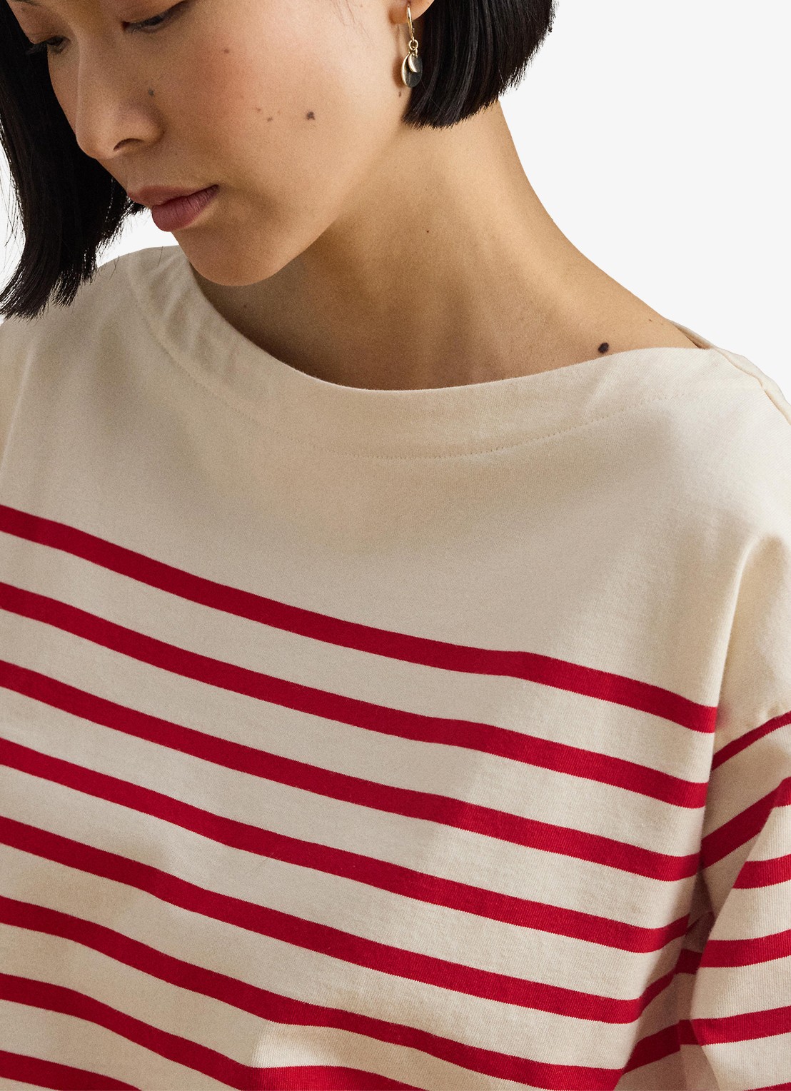 Ralph Lauren Top met streepprint - detail 2 mascarpone cream / creme