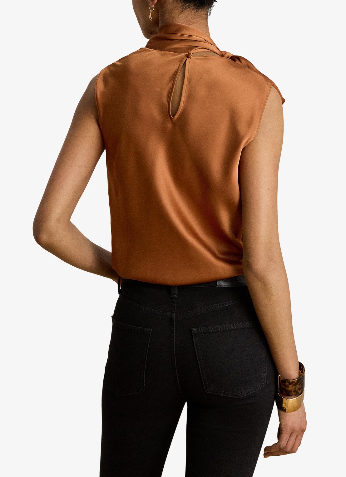 Ralph Lauren Top van satijn met sjaalkraag - achterkant 5 red terracotta / rood