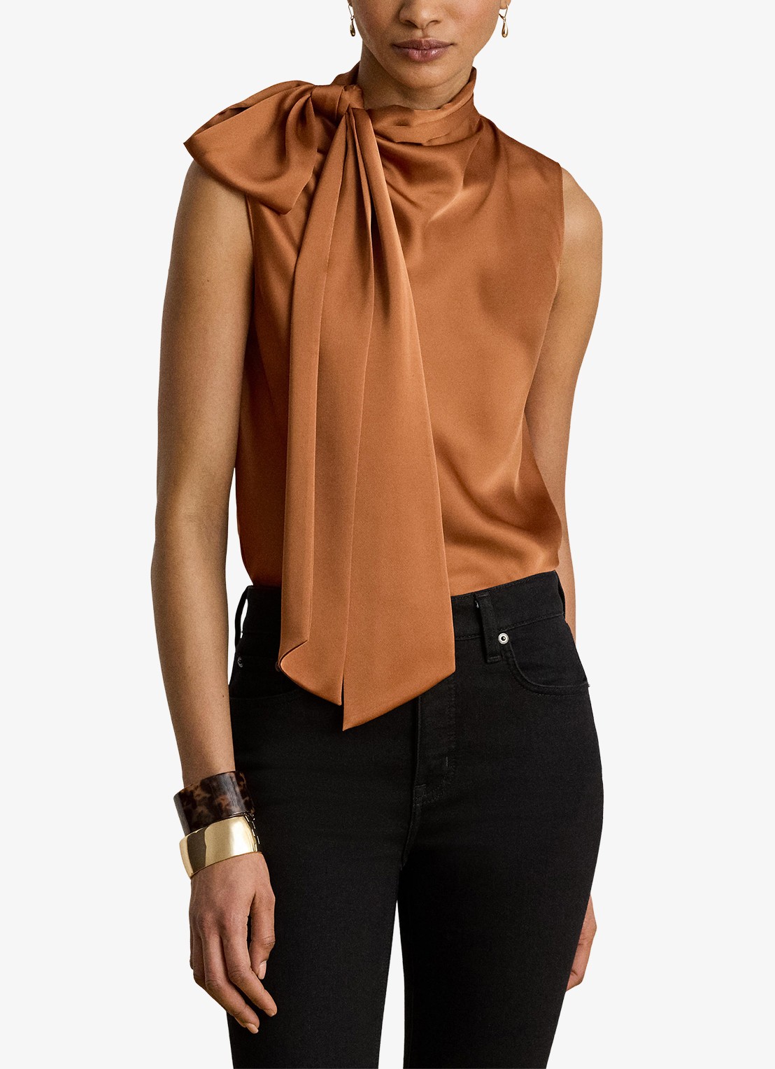 Ralph Lauren Top van satijn met sjaalkraag - detail 3 red terracotta / rood