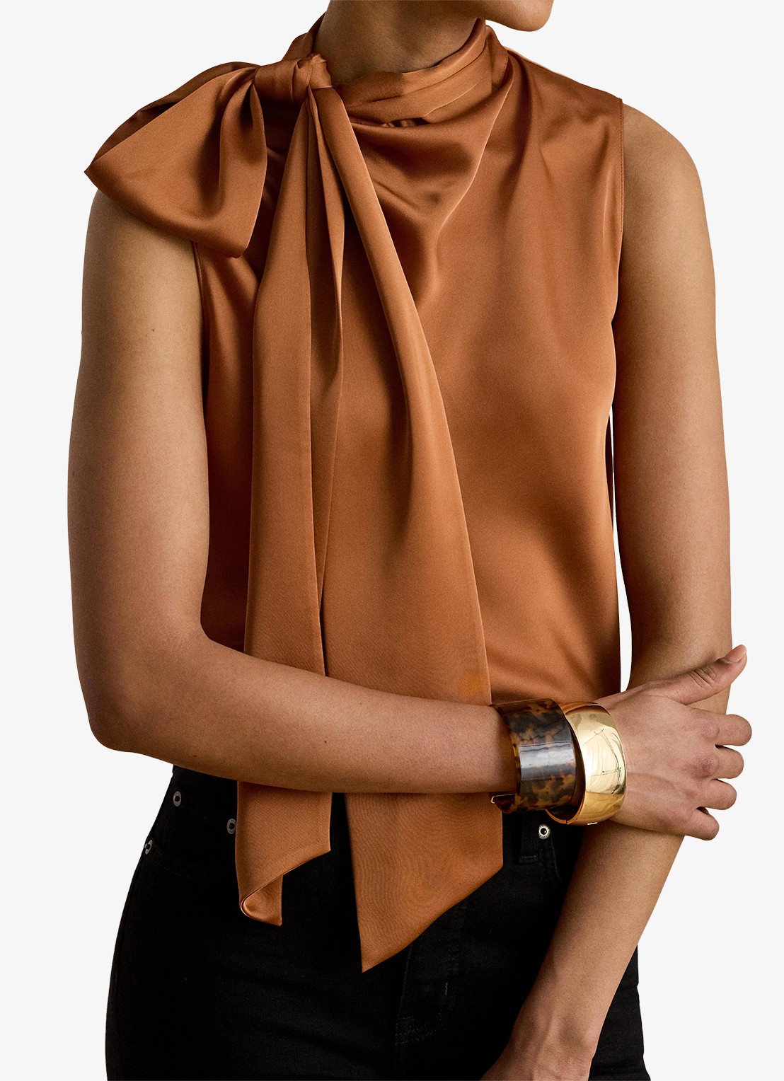 Ralph Lauren Top van satijn met sjaalkraag - detail 4 red terracotta / rood