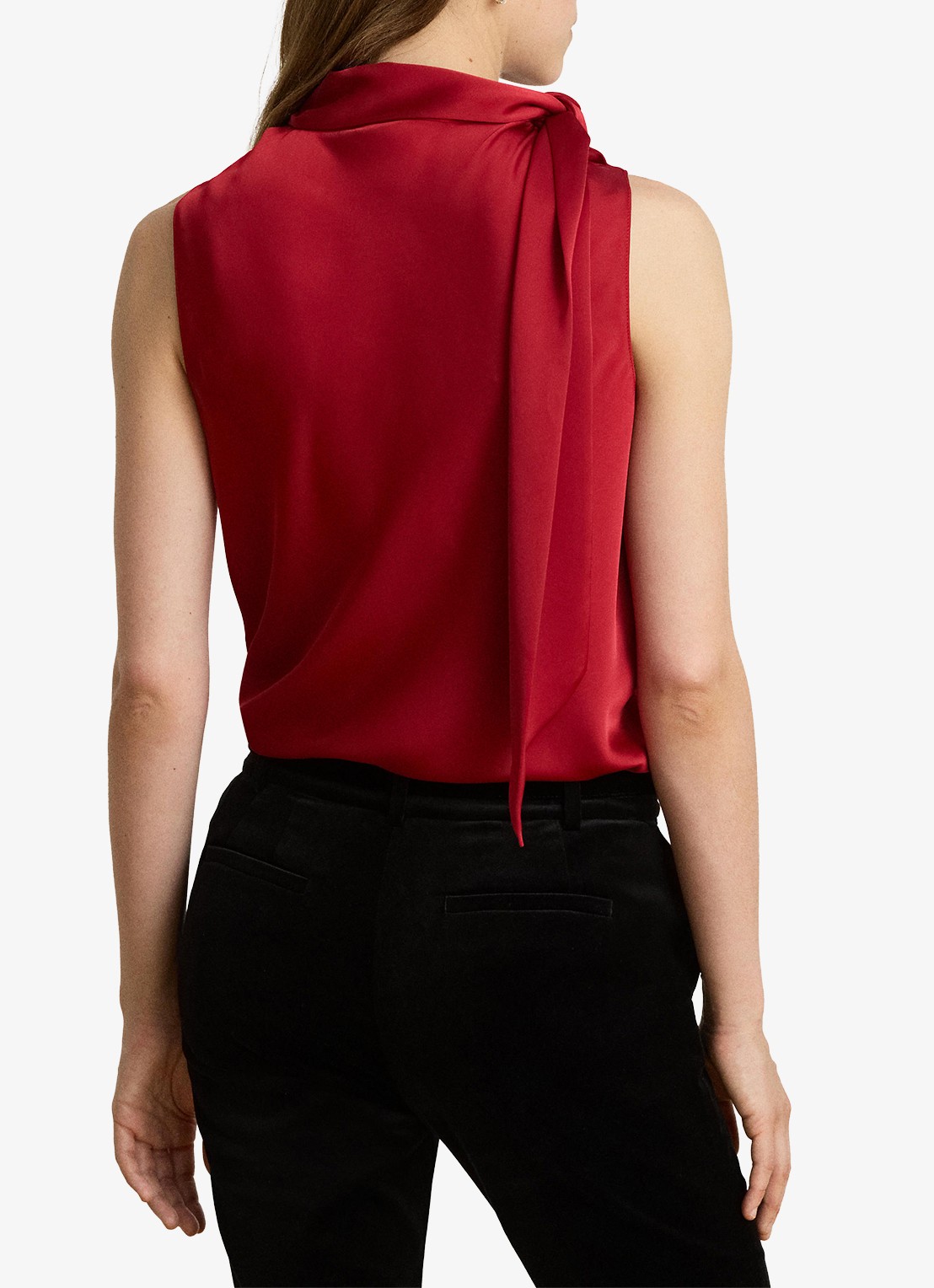 Ralph Lauren Top van satijn met sjaalkraag - achterkant 5 ralph red / rood