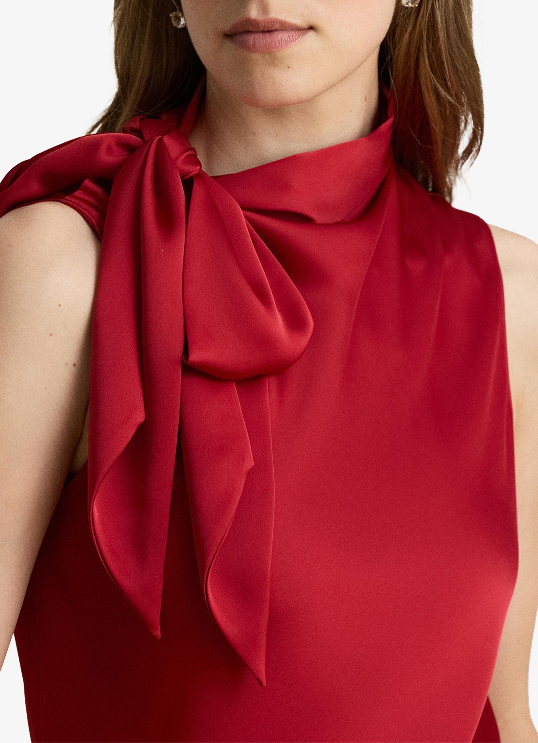 Ralph Lauren Top van satijn met sjaalkraag - detail 4 ralph red / rood