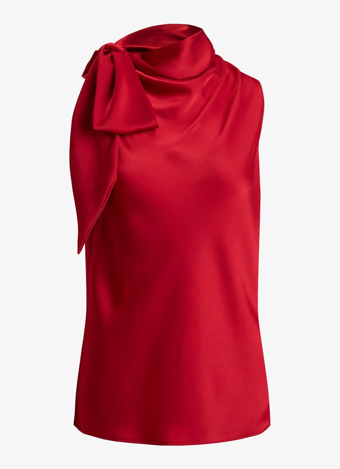 Ralph Lauren Top van satijn met sjaalkraag - voorkant ralph red / rood