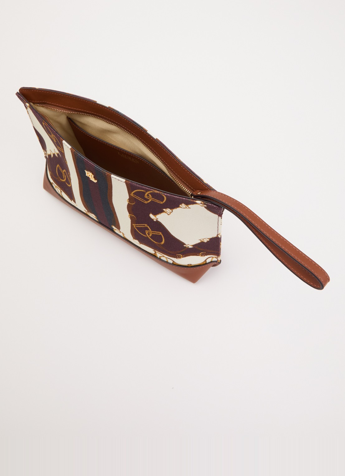 Ralph Lauren Top Zip clutch van katoen  - voorkant 2 bruin
