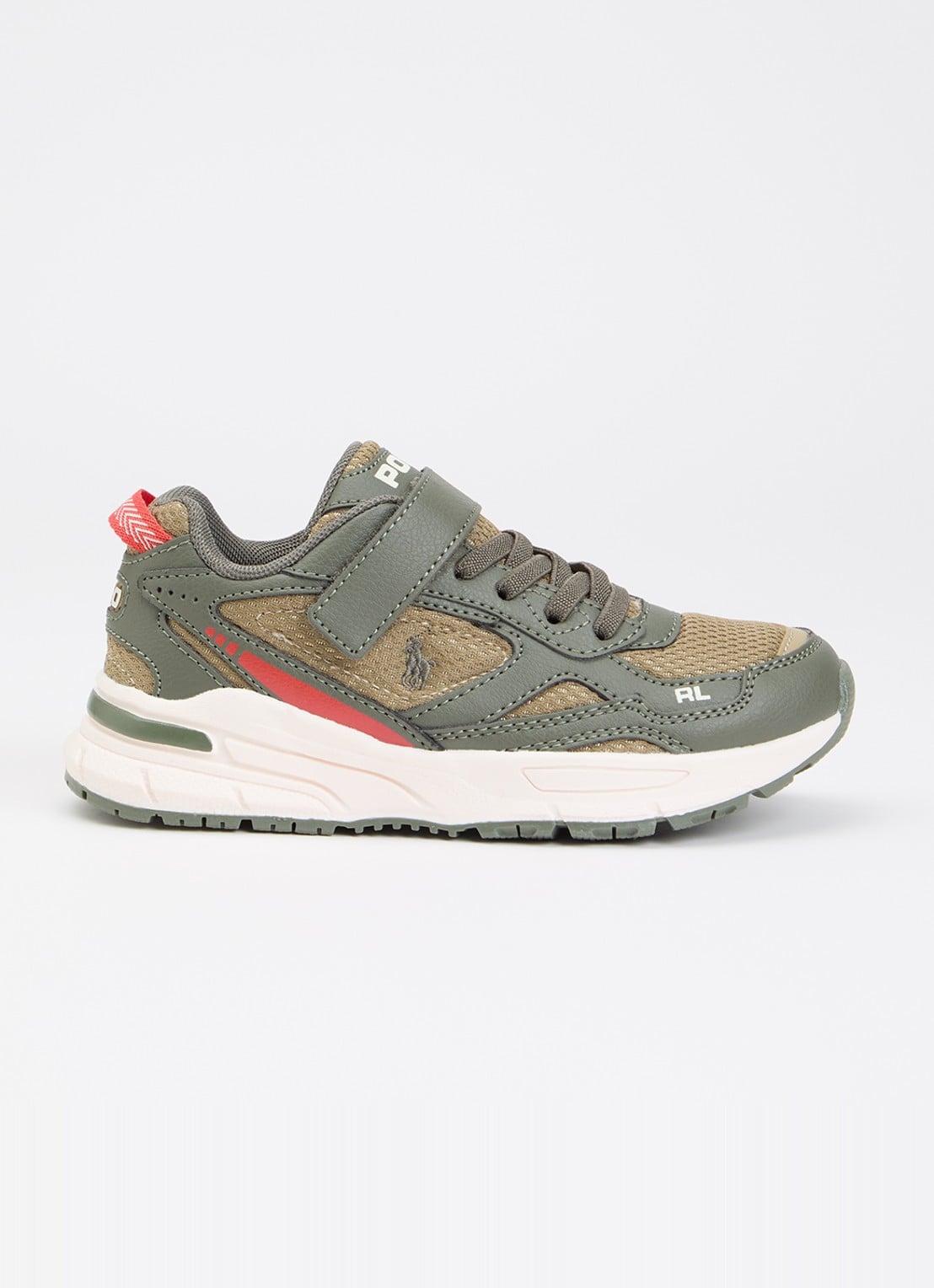 Ralph Lauren Trackster 275 sneaker met mesh details en logo - voorkant 3 olijfgroen