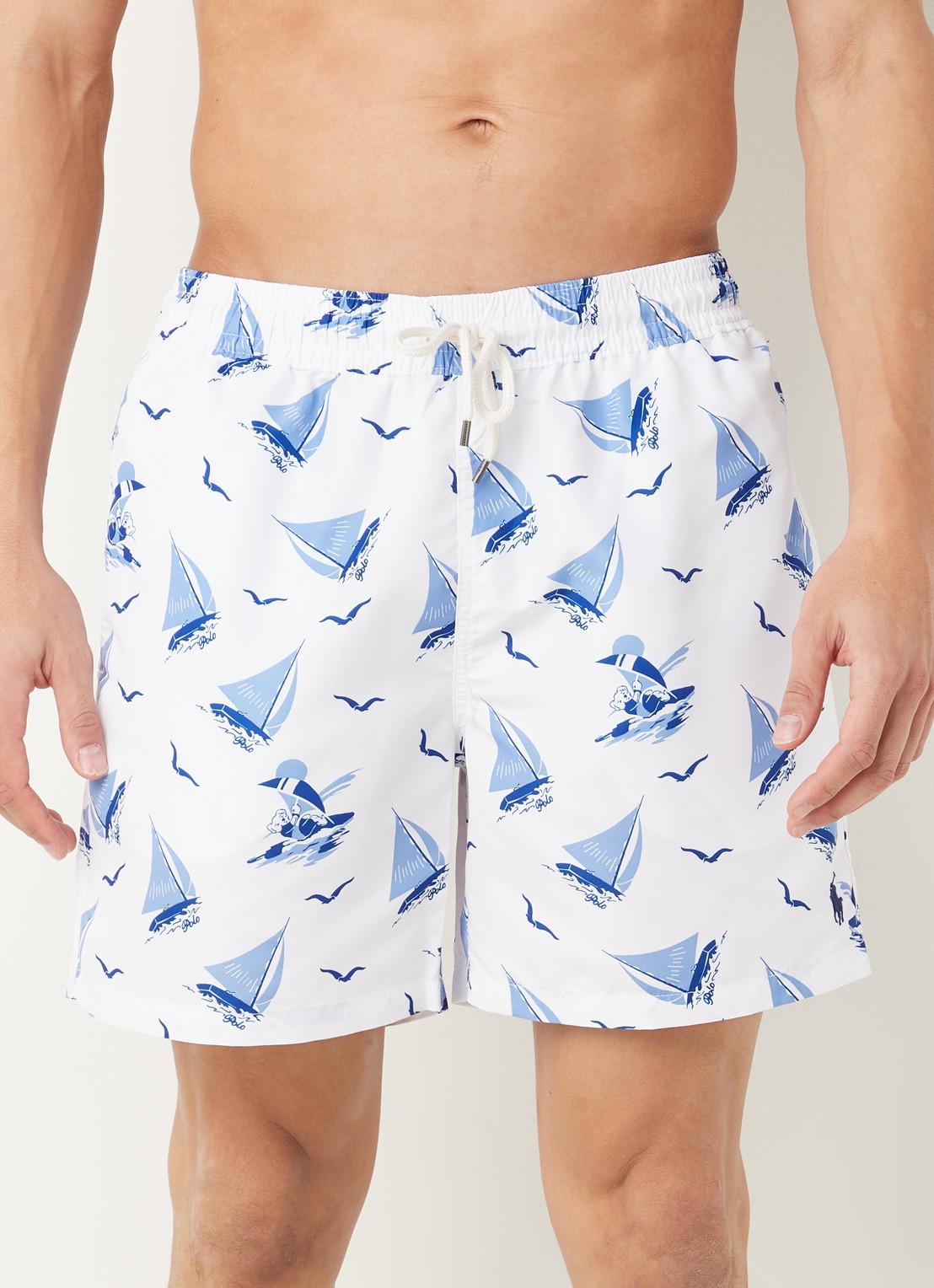Ralph Lauren Traveler zwemshort met logoprint en steekzakken - detail lichtblauw