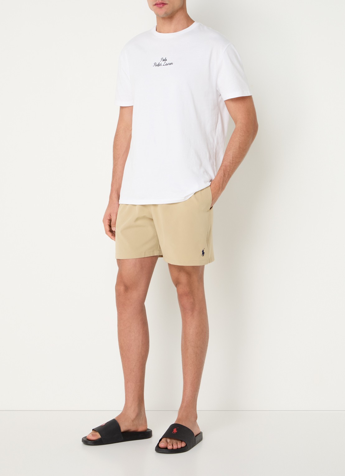 Ralph Lauren Traveler zwemshorts met logoborduring - voorkant 2 beige