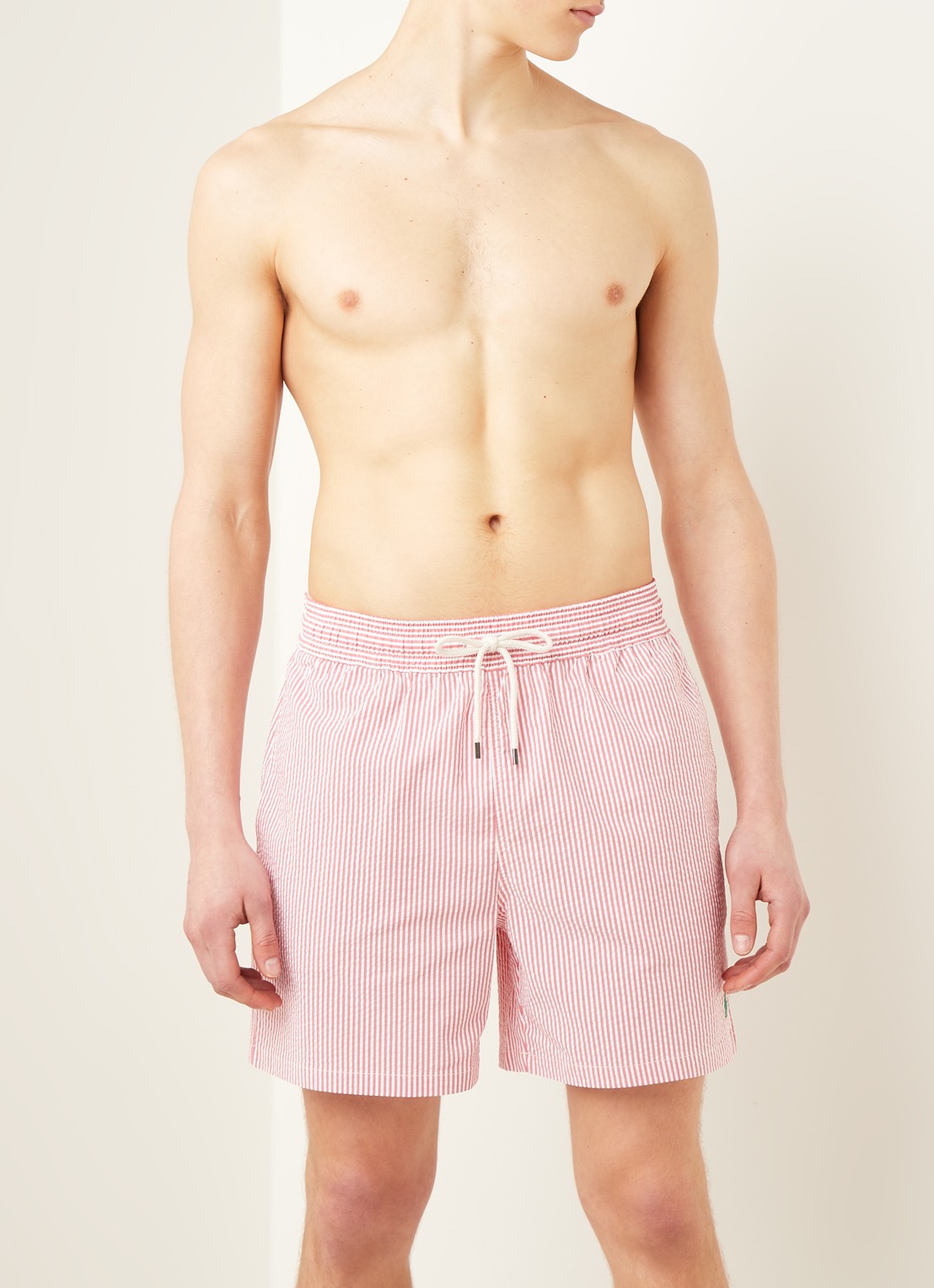 Ralph Lauren Traveler zwemshorts met streepprint - voorkant 2 steenrood