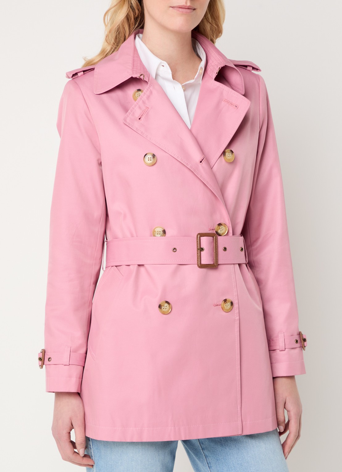 Ralph Lauren Trenchcoat met ceintuur en steekzakken  - detail roze