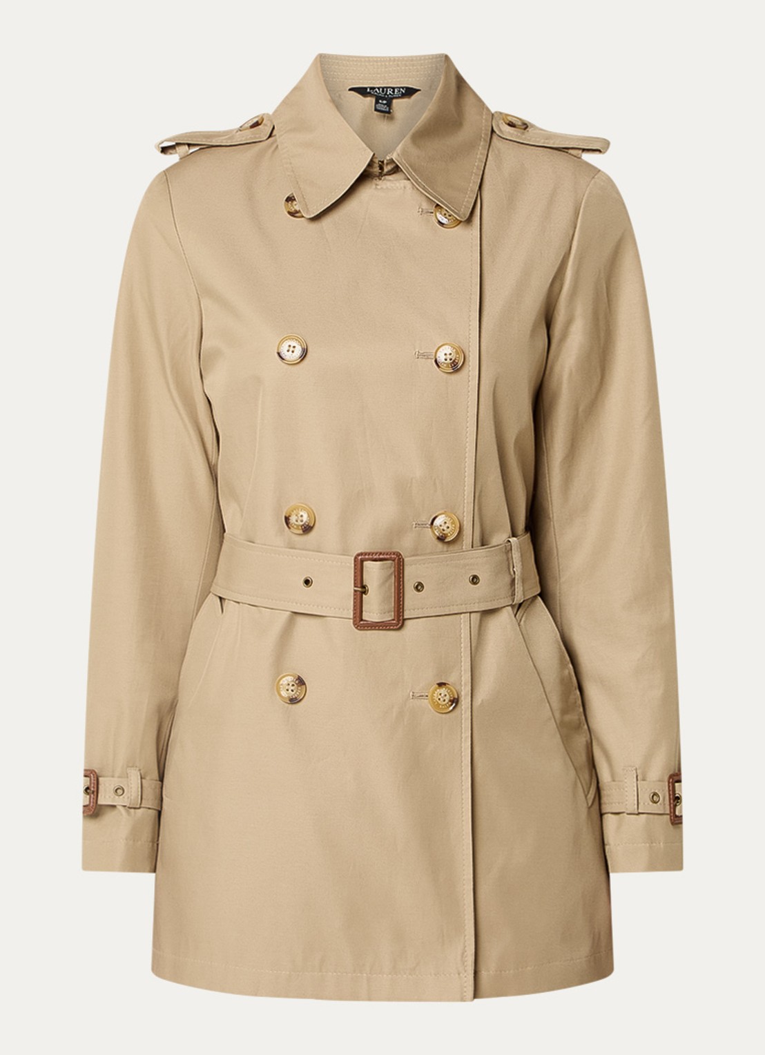 Ralph Lauren Trenchcoat met ceintuur en steekzakken  - voorkant 3 camel
