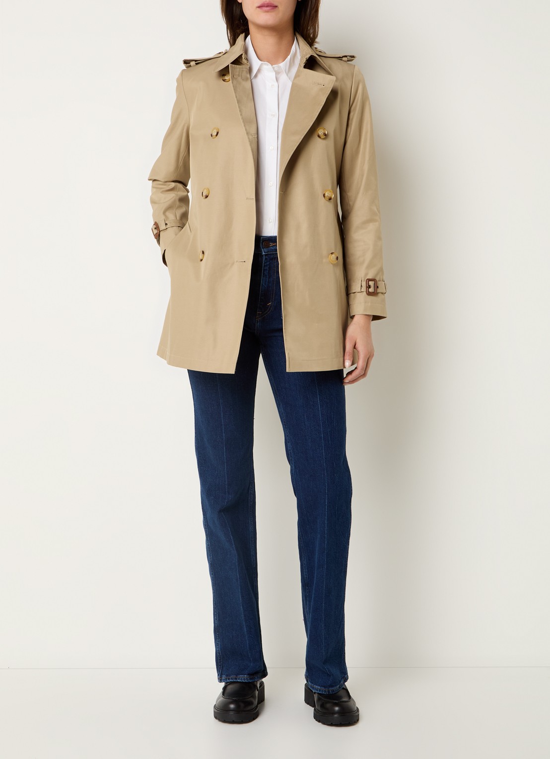 Ralph Lauren Trenchcoat met ceintuur en steekzakken  - voorkant 4 camel