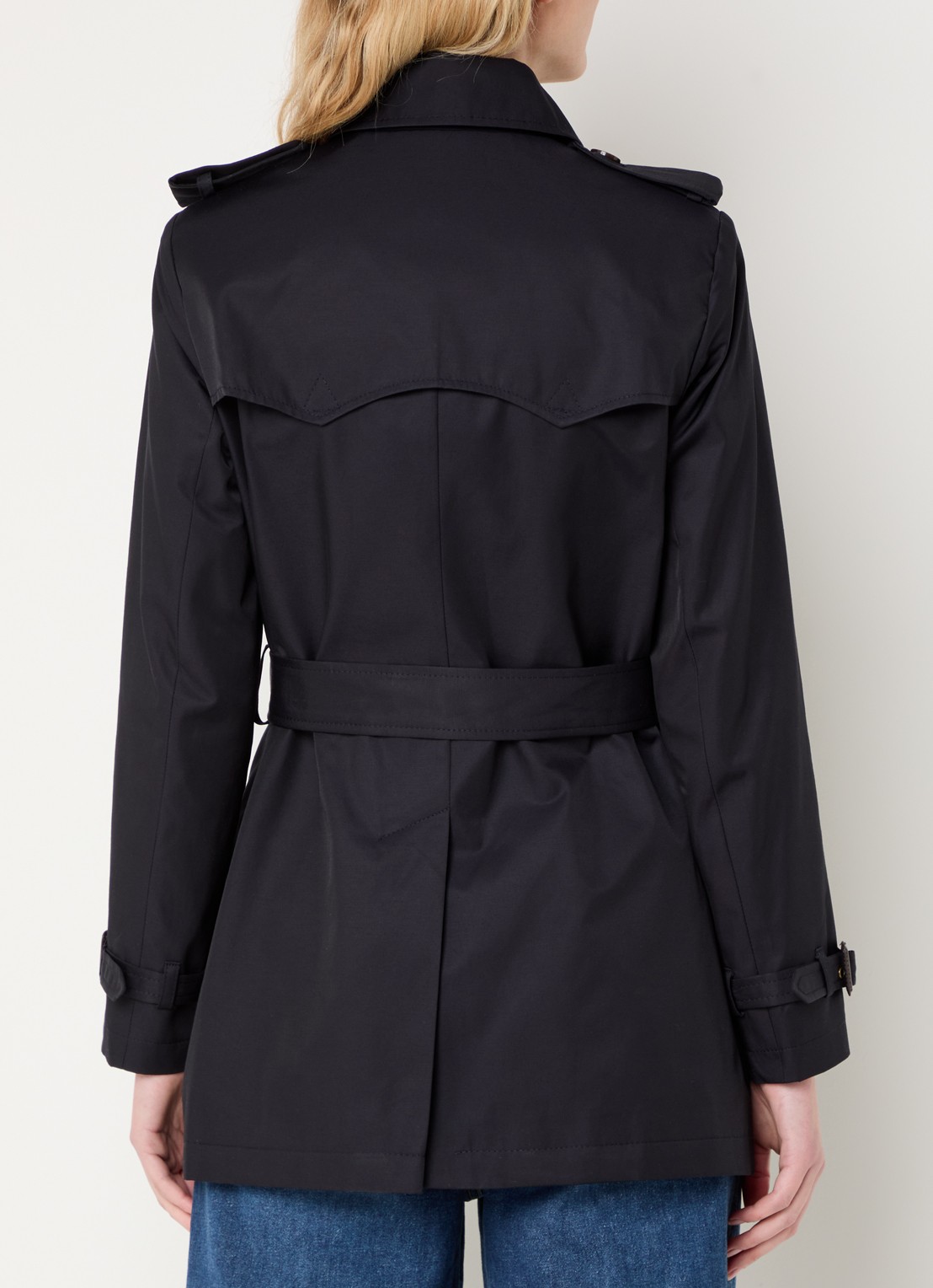 Ralph Lauren Trenchcoat met ceintuur en steekzakken  - achterkant donkerblauw