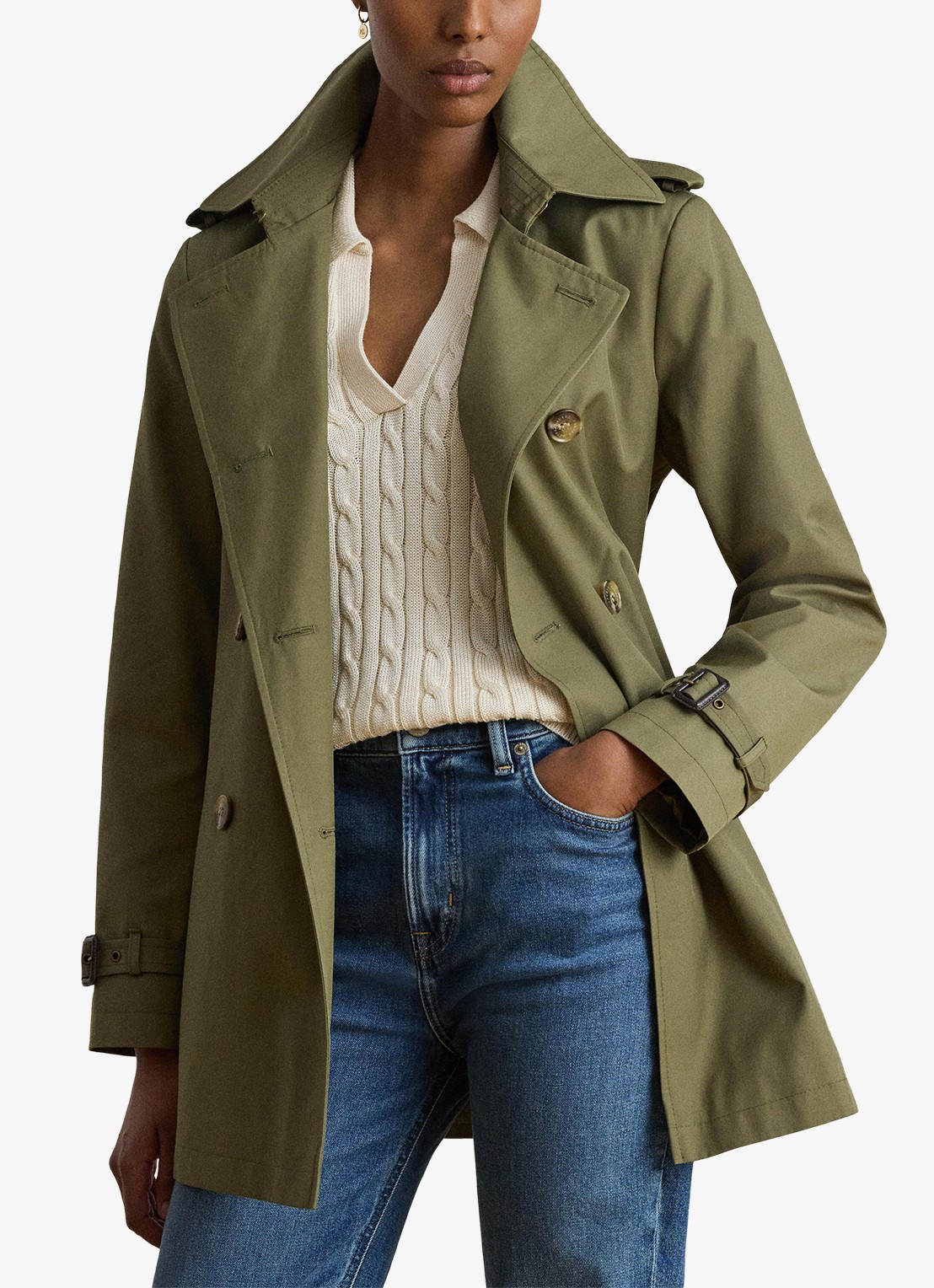 Ralph Lauren Trenchcoat met ceintuur en steekzakken  - detail 4 light agave / groen