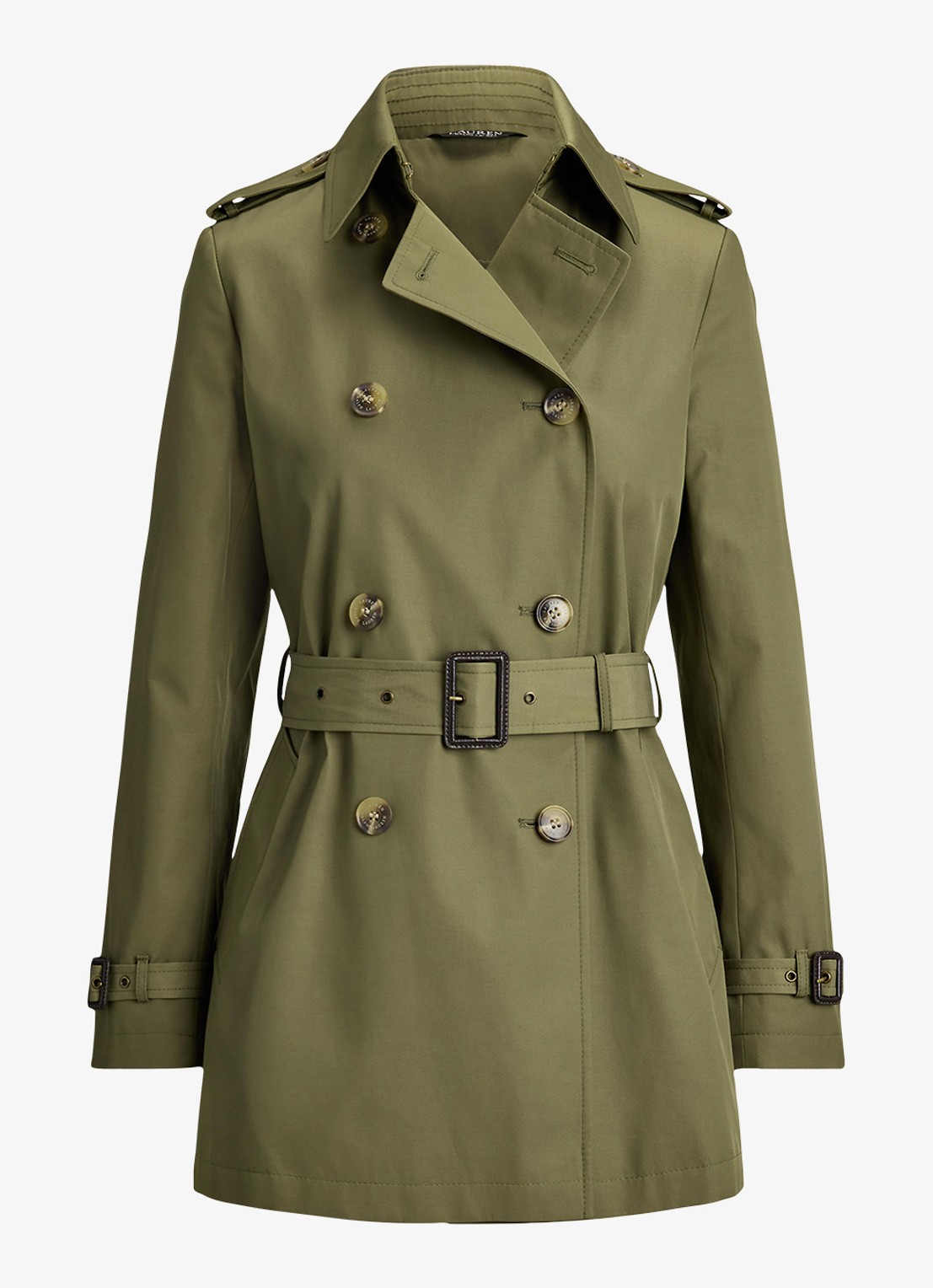 Ralph Lauren Trenchcoat met ceintuur en steekzakken  - voorkant 2 light agave / groen