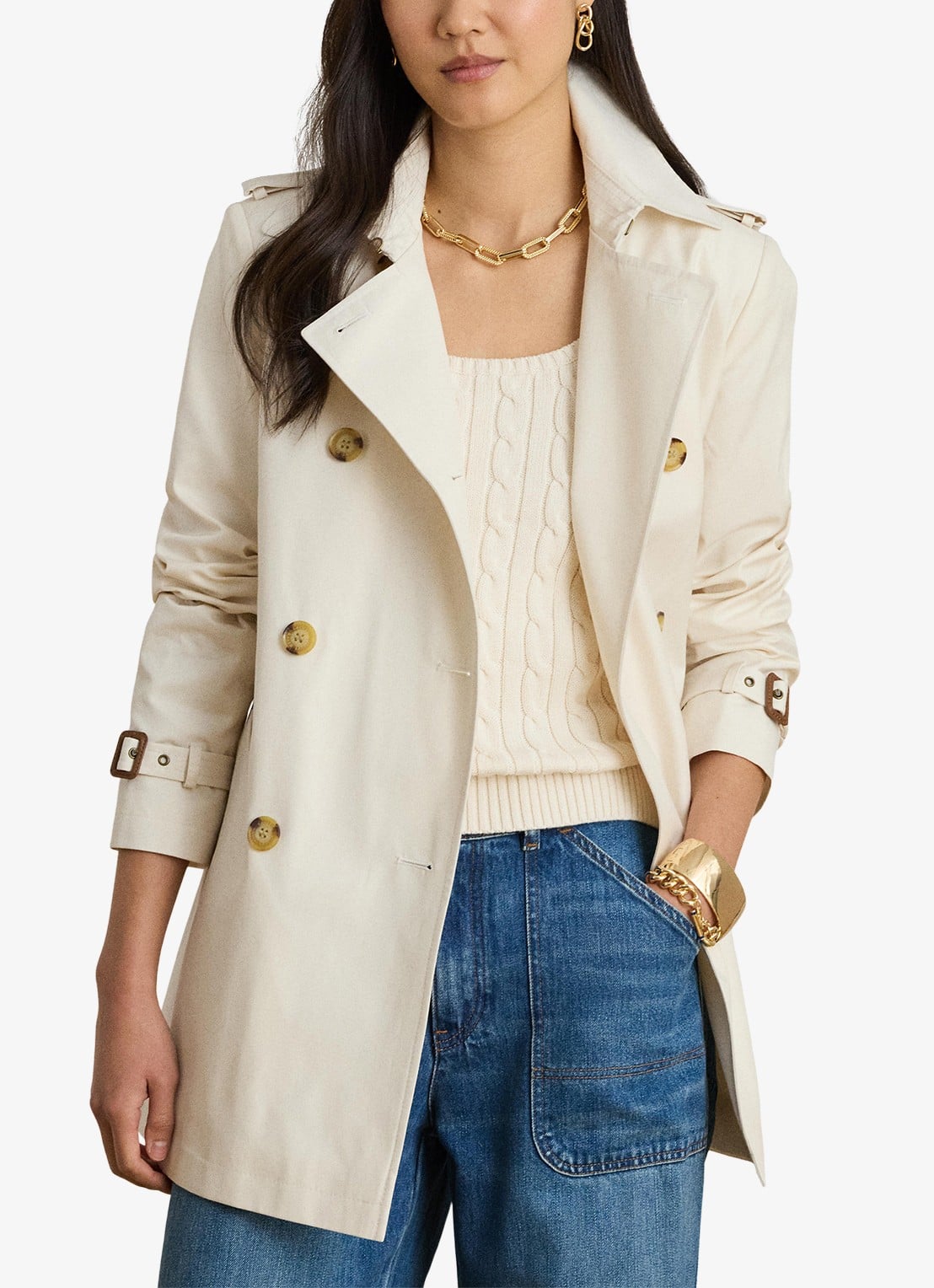 Ralph Lauren Trenchcoat met ceintuur en steekzakken  - detail 4 mascarpone crème / crème