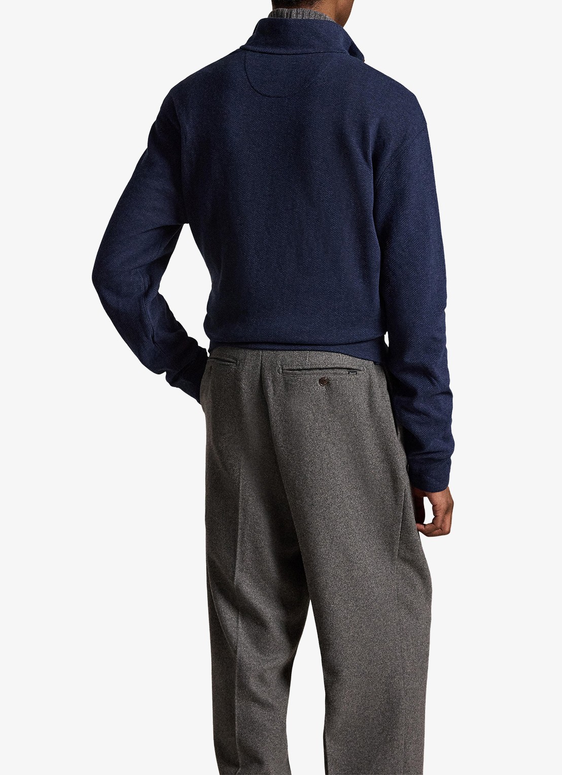 Ralph Lauren Trui met halve rits en visgraatdessin - achterkant 5 donkerblauw