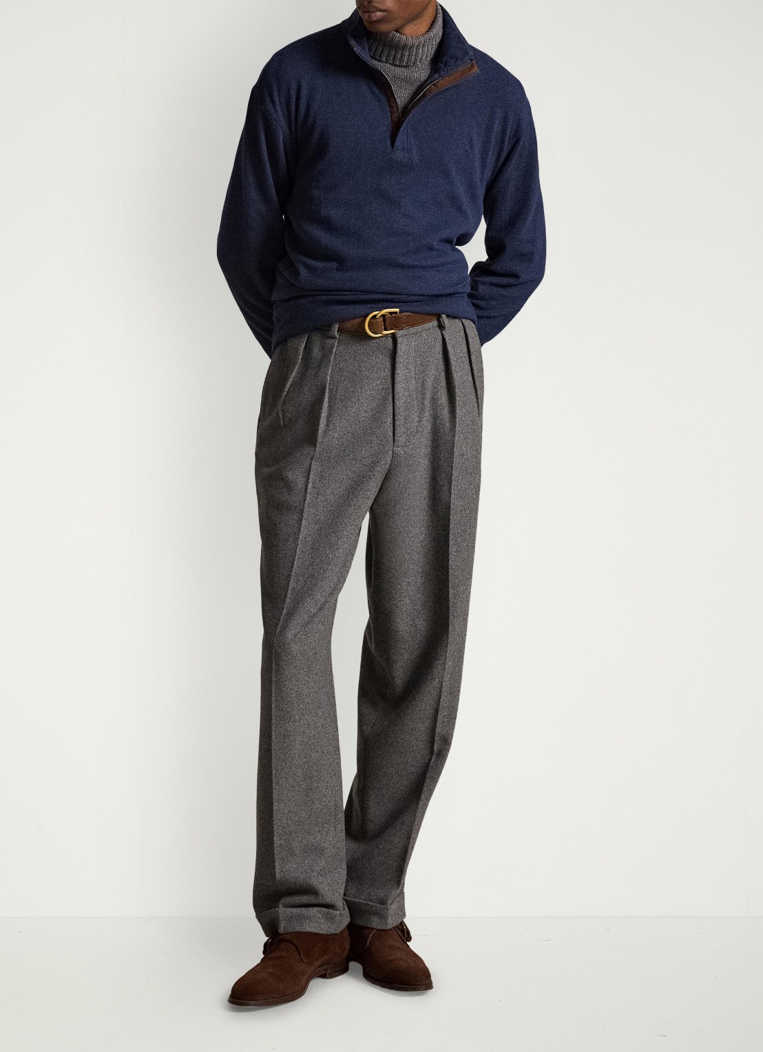 Ralph Lauren Trui met halve rits en visgraatdessin - detail 3 donkerblauw