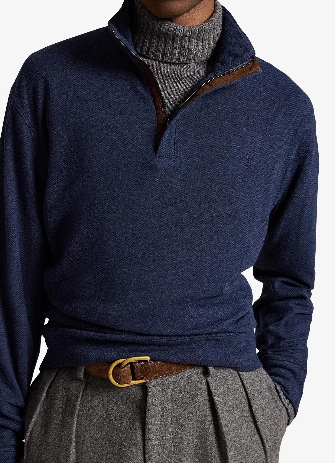 Ralph Lauren Trui met halve rits en visgraatdessin - detail 4 donkerblauw