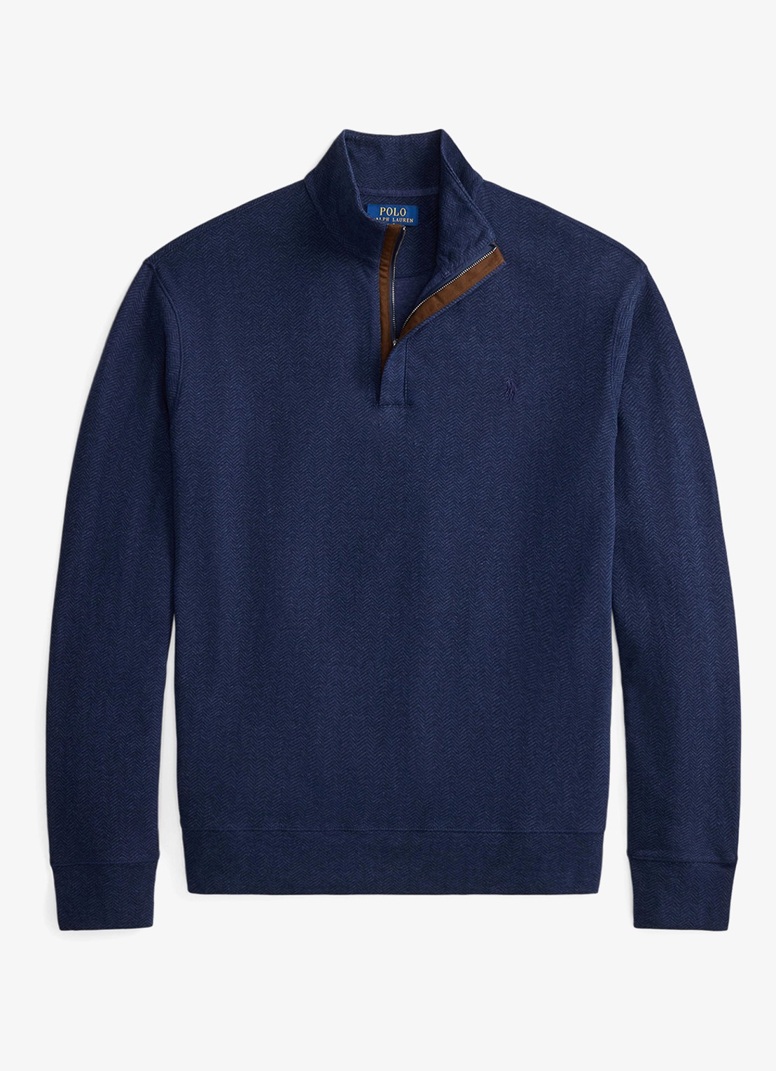 Ralph Lauren Trui met halve rits en visgraatdessin - voorkant donkerblauw