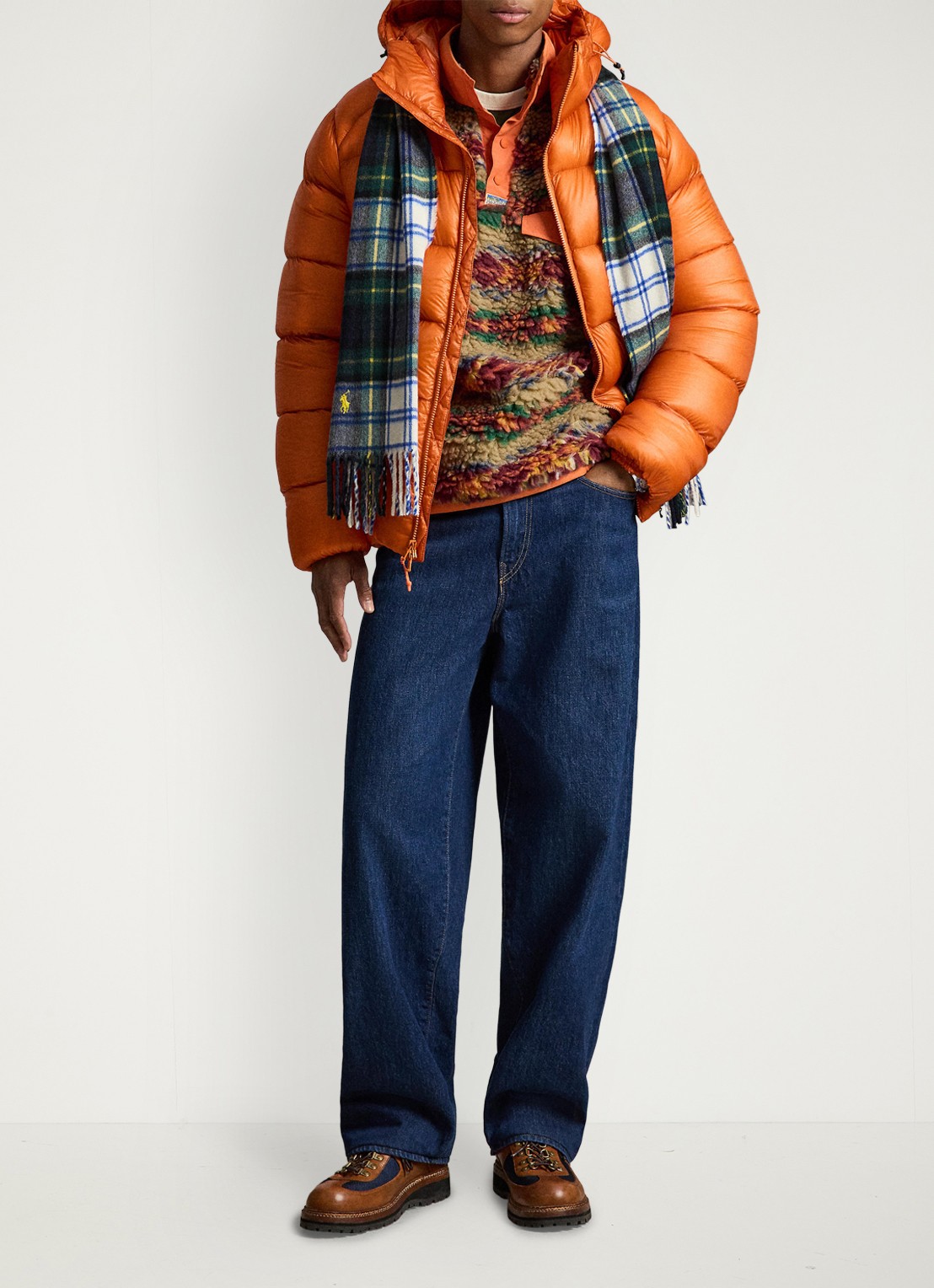 Ralph Lauren Trui van teddy met kraag - detail red rock fairisle / oranje