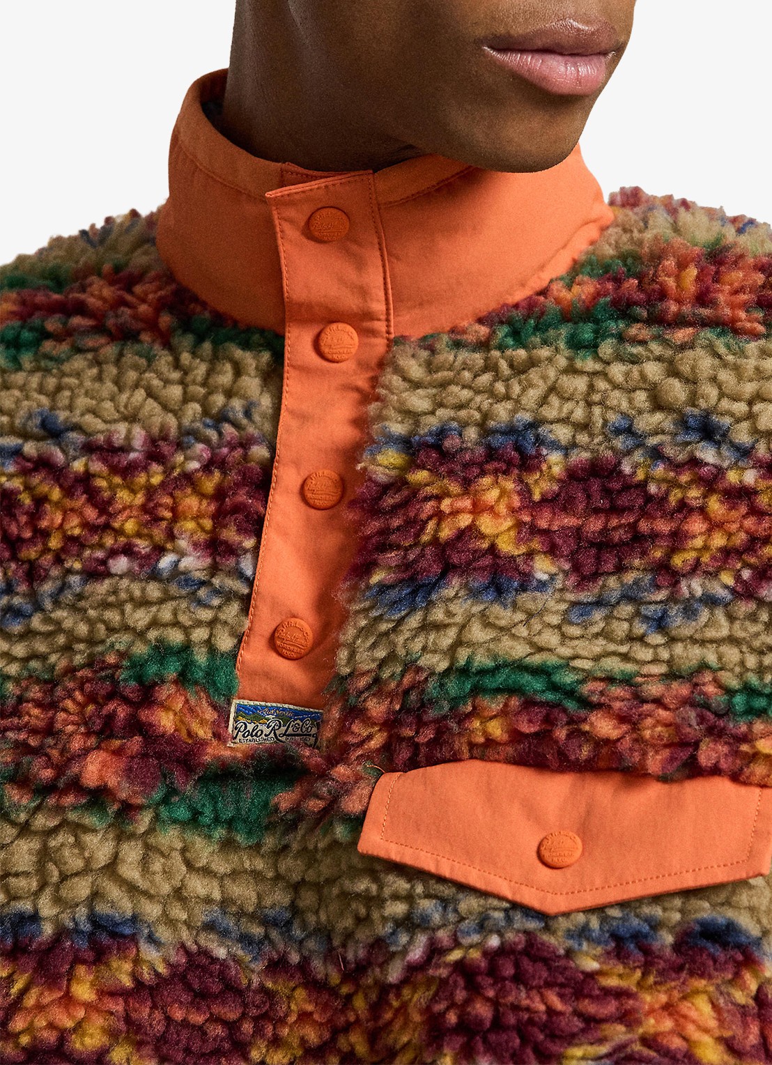 Ralph Lauren Trui van teddy met kraag - detail 2 red rock fairisle / oranje