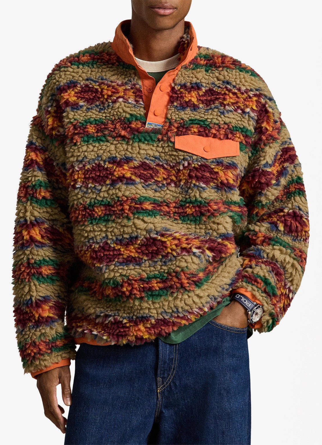 Ralph Lauren Trui van teddy met kraag - voorkant 4 red rock fairisle / oranje