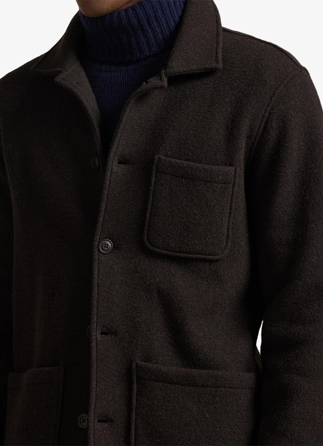 Ralph Lauren Utility overshirt in wolblend met borstzak - detail 3 dark brown heather / donkerbruin