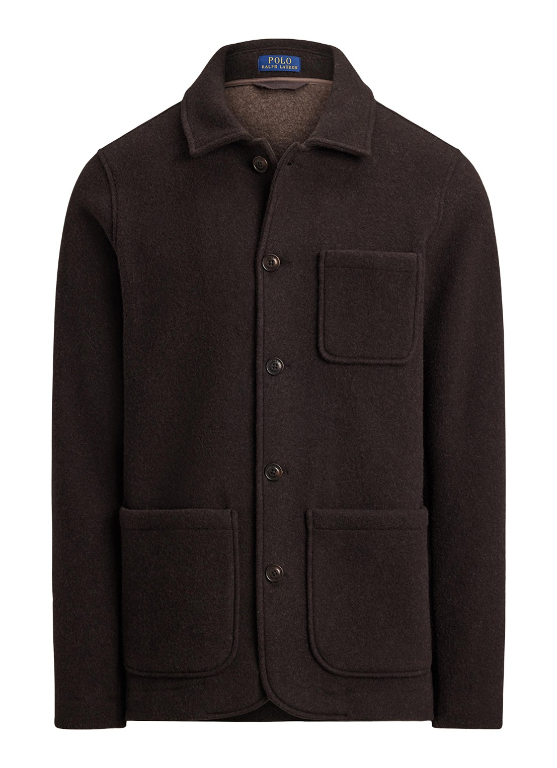 Ralph Lauren Utility overshirt in wolblend met borstzak - voorkant 4 dark brown heather / donkerbruin