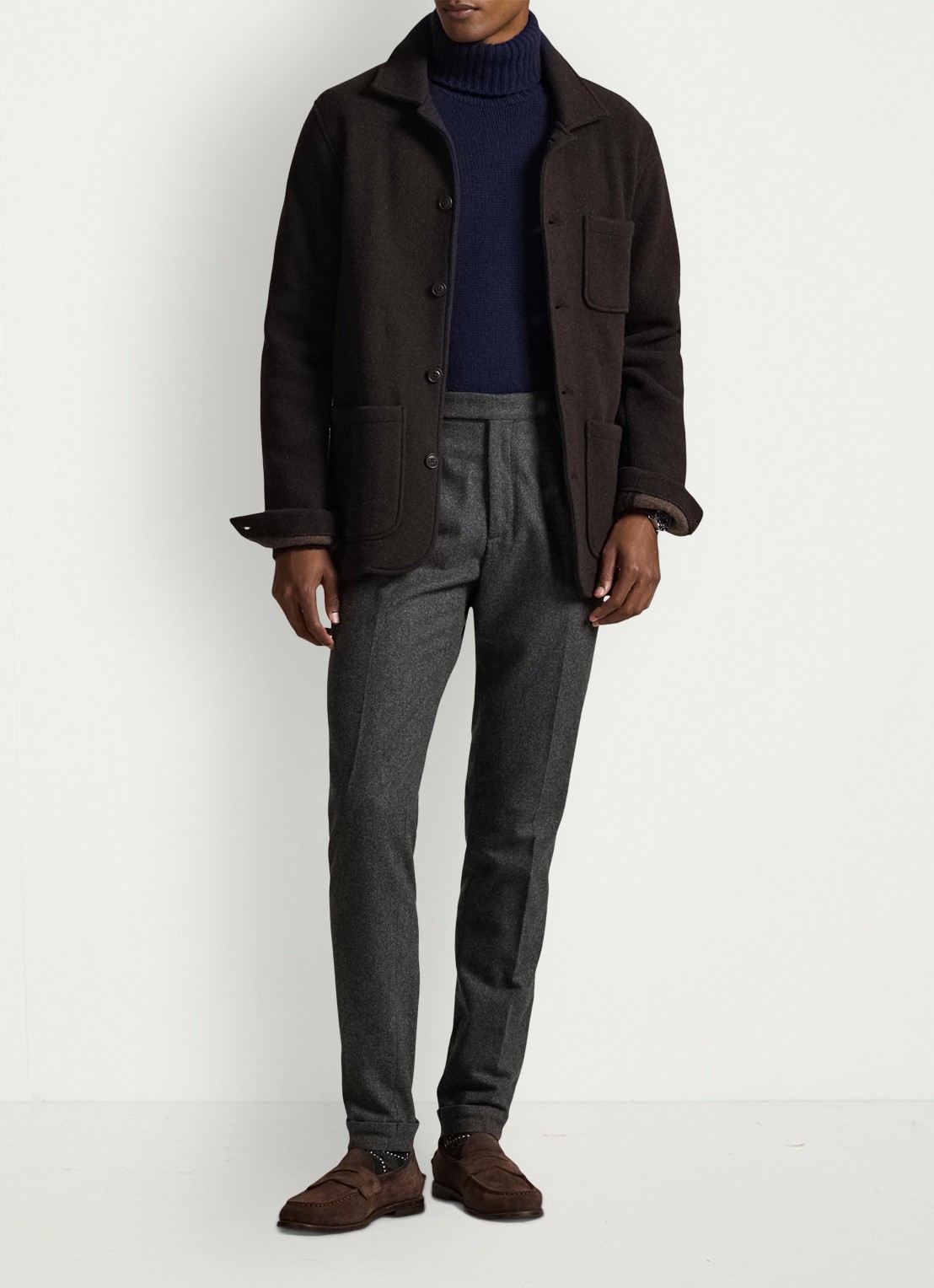 Ralph Lauren Utility overshirt in wolblend met borstzak - voorkant 5 dark brown heather / donkerbruin