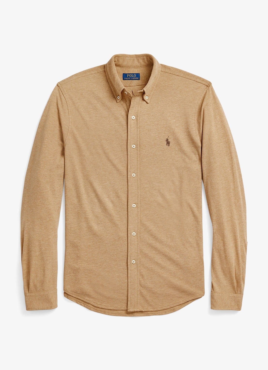 Ralph Lauren Vederlicht mesh overhemd - voorkant 5 classic camel heather / beige