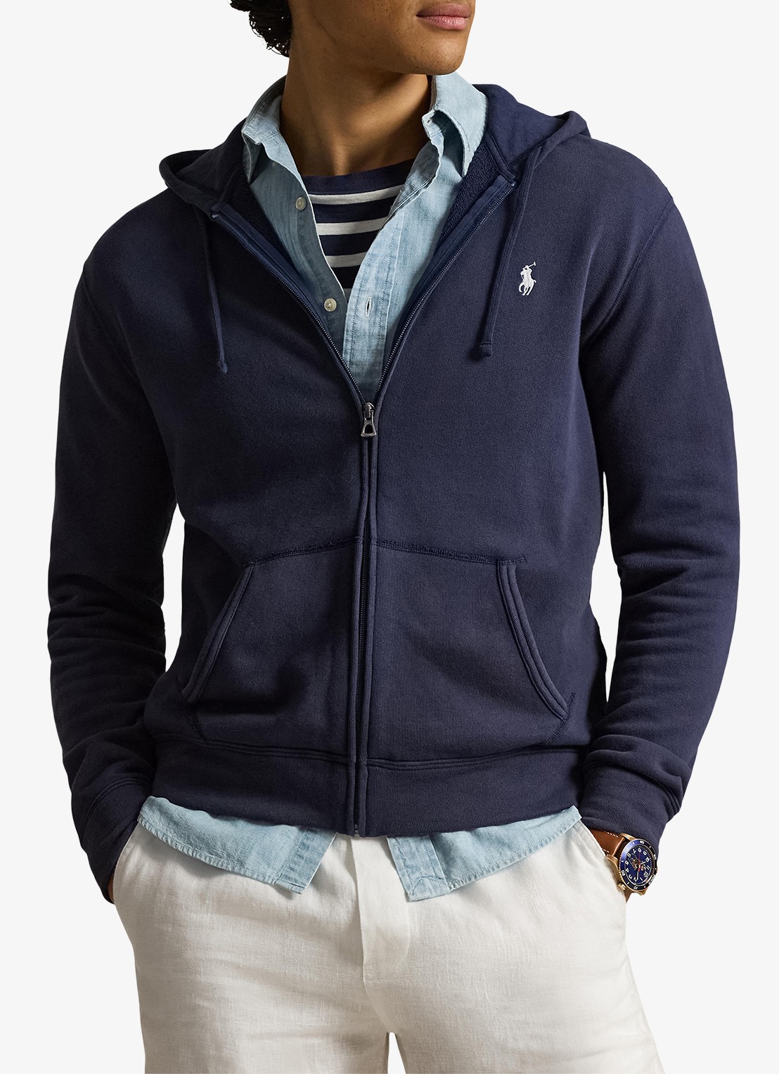 Ralph Lauren Vest met logoborduring en capuchon - detail 4 donkerblauw