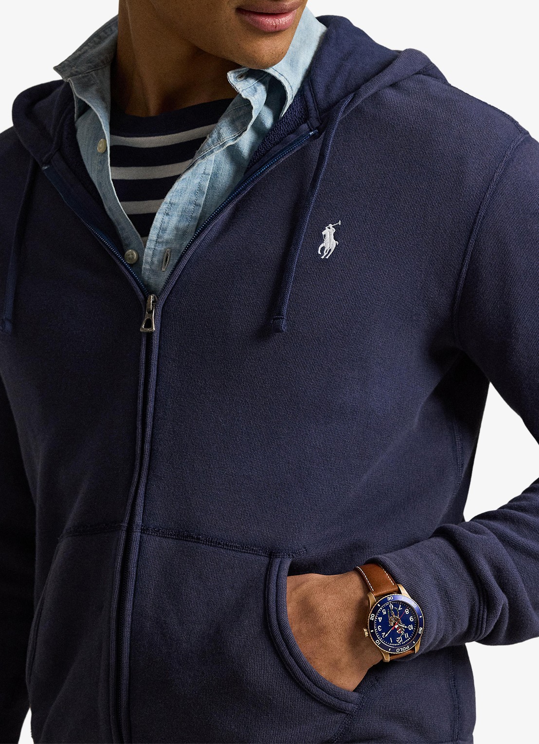 Ralph Lauren Vest met logoborduring en capuchon - detail 5 donkerblauw