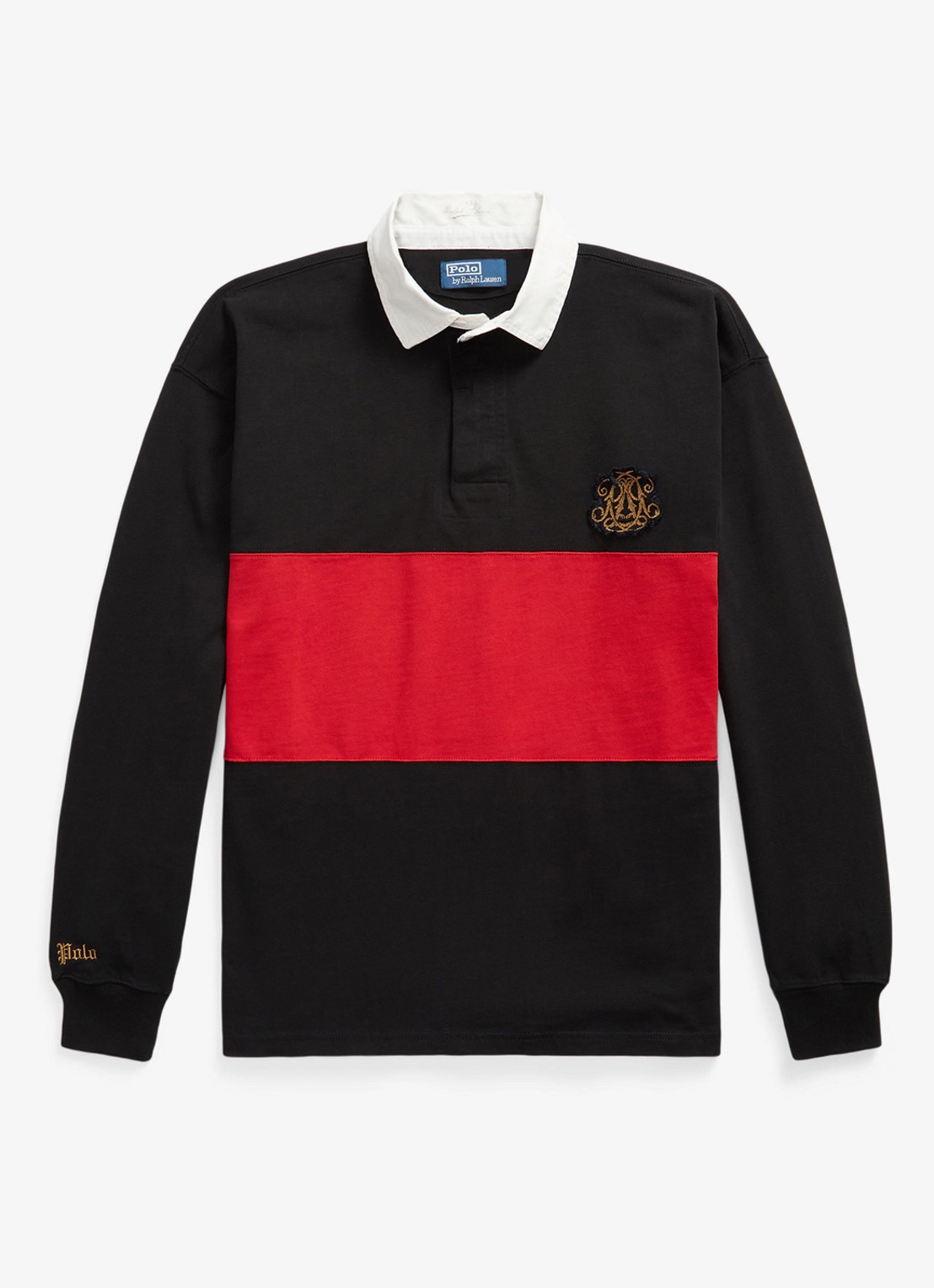 Ralph Lauren Vintage Fit longsleeve met polokraag - voorkant polo black multi-2wih / zwart