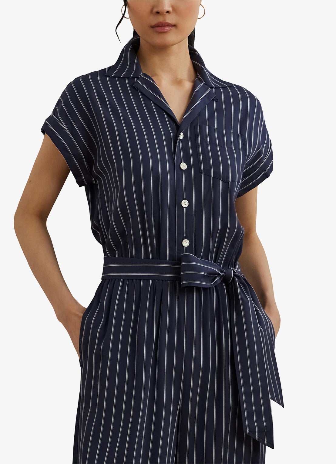 Ralph Lauren Wide fit jumpsuit met streepprint - detail 4 blauw